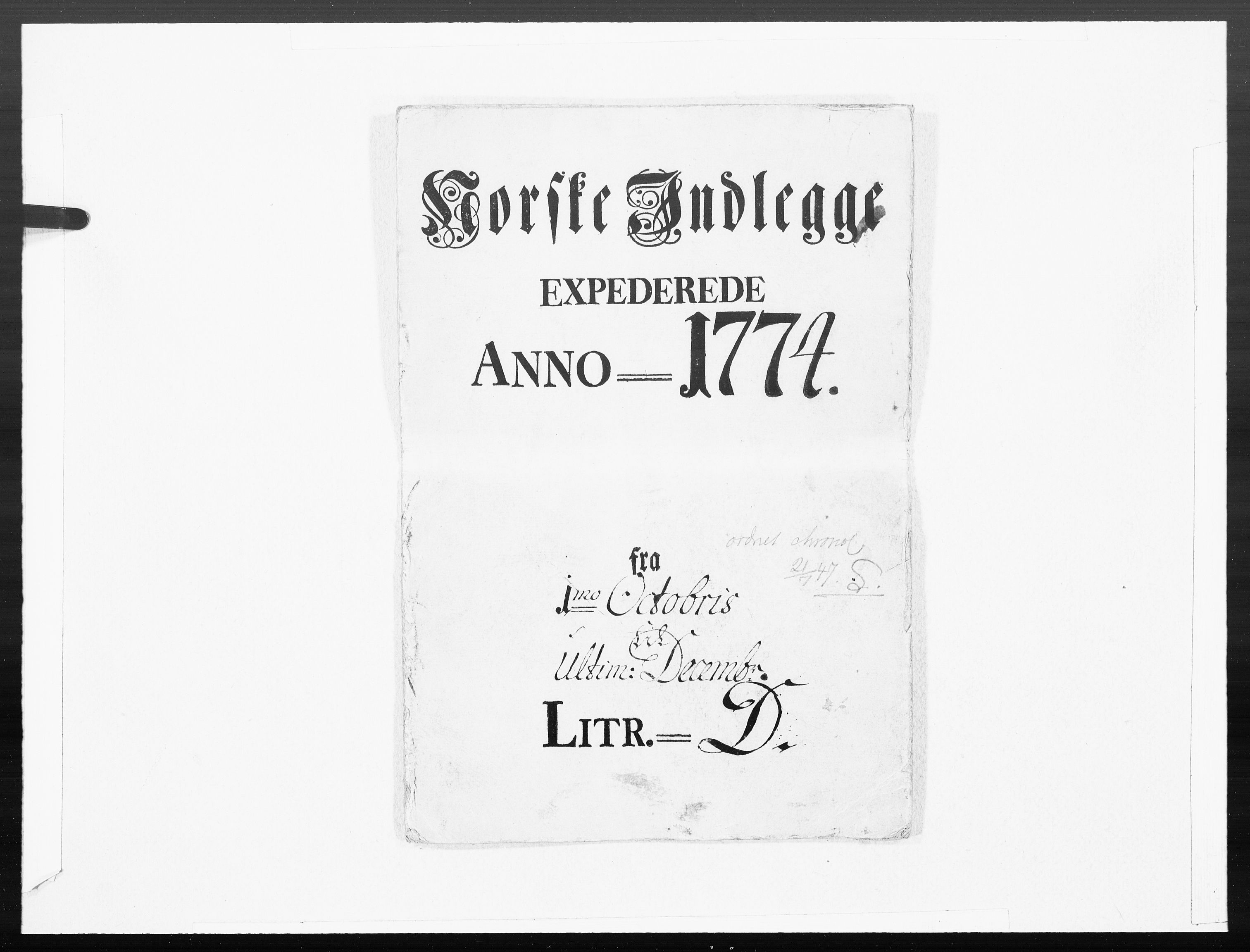 Danske Kanselli 1572-1799, AV/RA-EA-3023/F/Fc/Fcc/Fcca/L0214: Norske innlegg 1572-1799, 1774, p. 1