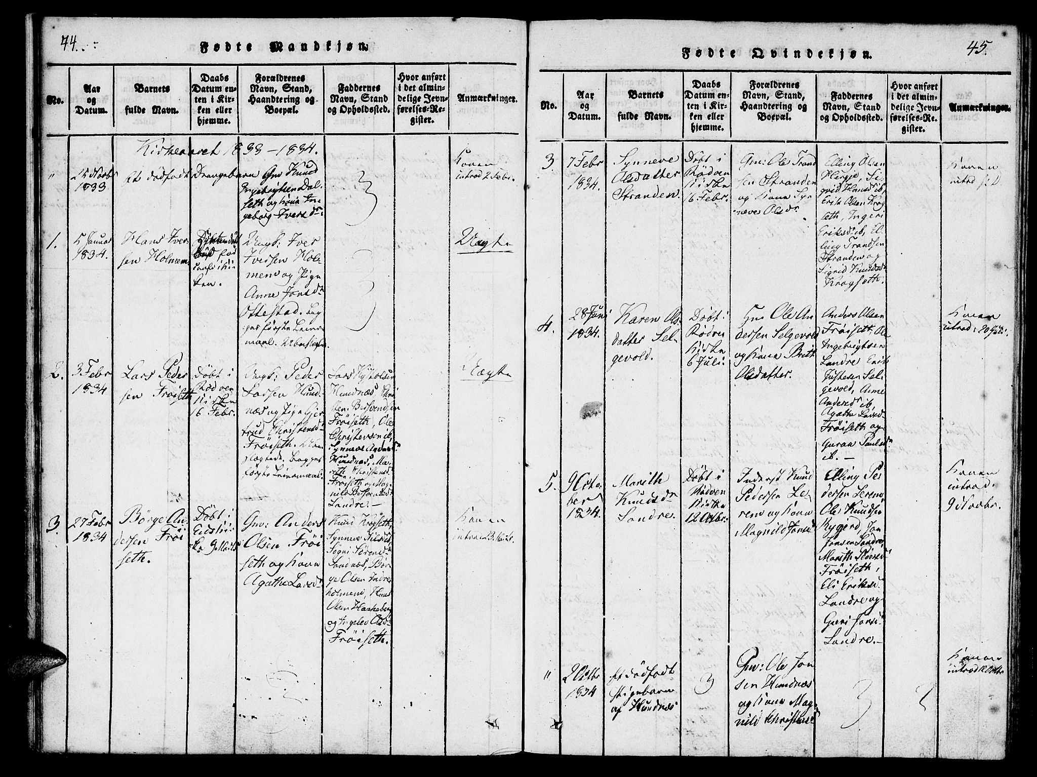 Ministerialprotokoller, klokkerbøker og fødselsregistre - Møre og Romsdal, AV/SAT-A-1454/548/L0612: Parish register (official) no. 548A01, 1818-1846, p. 44-45