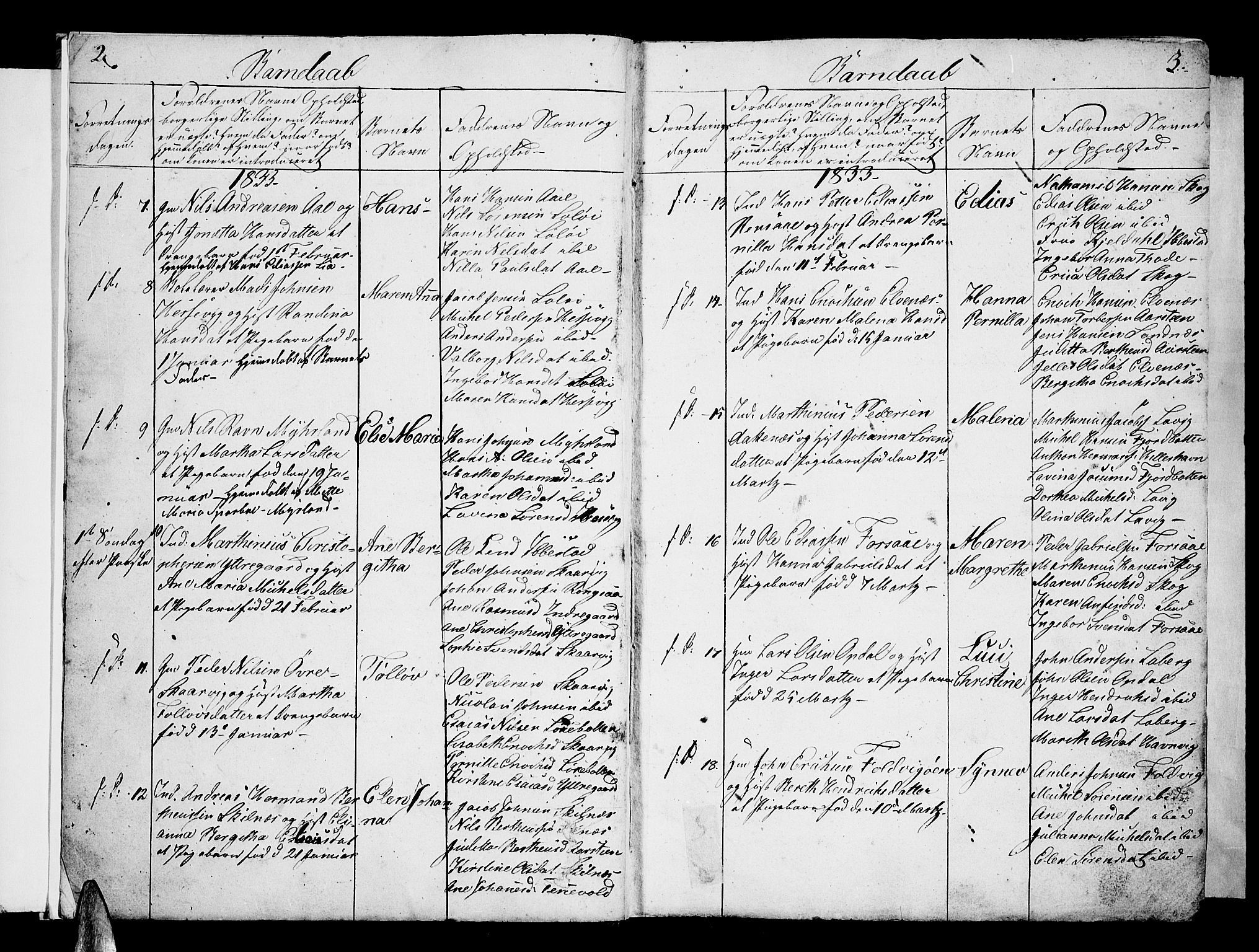 Ibestad sokneprestembete, SATØ/S-0077/H/Ha/Hab/L0003klokker: Parish register (copy) no. 3, 1833-1852, p. 2-3