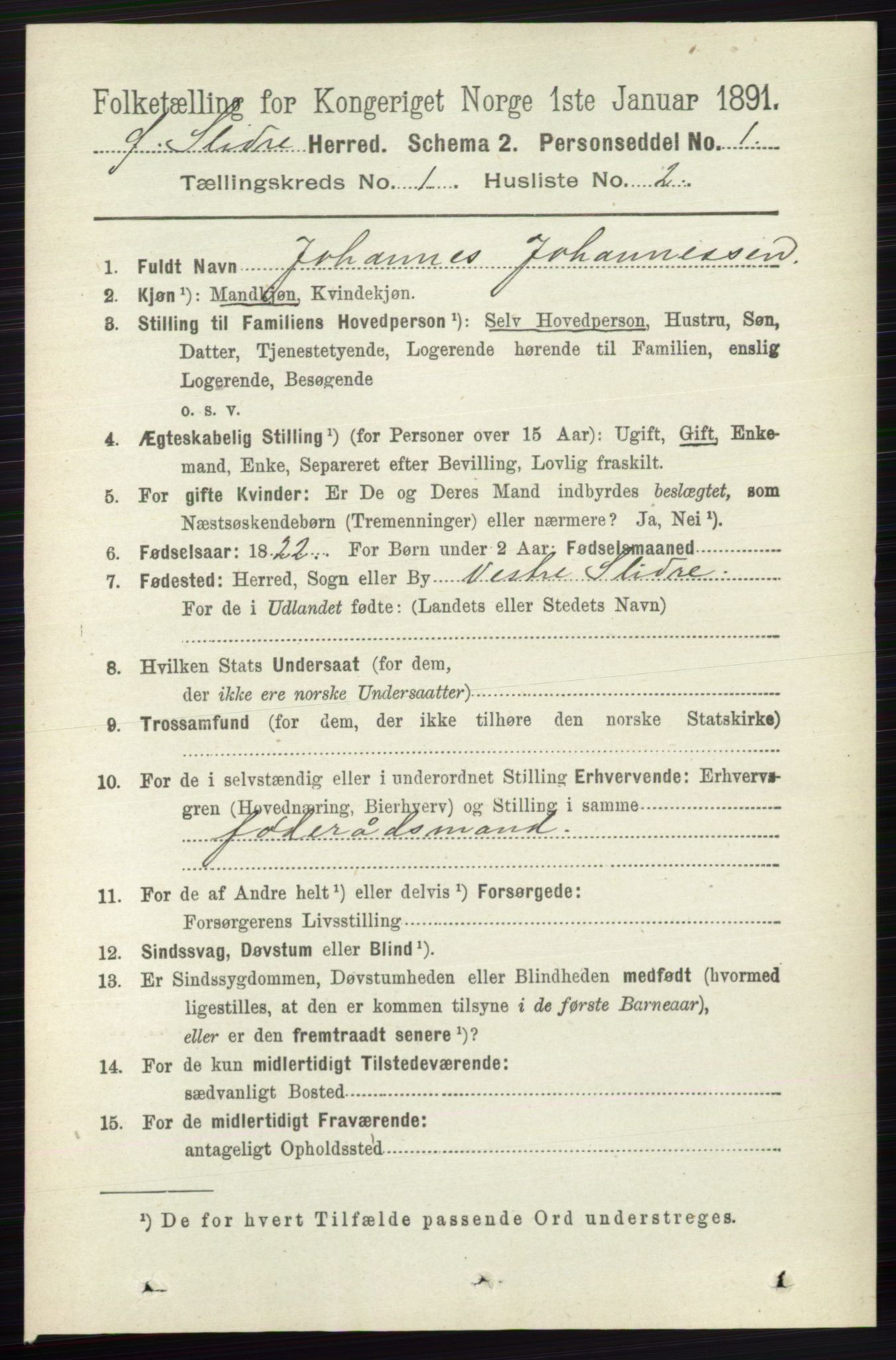 RA, 1891 census for 0544 Øystre Slidre, 1891, p. 63