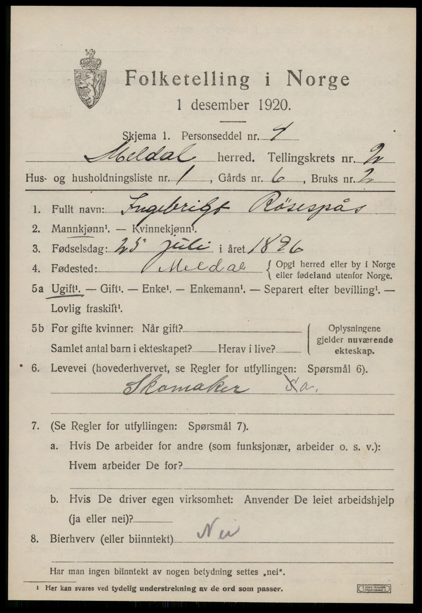 SAT, 1920 census for Meldal, 1920, p. 2027