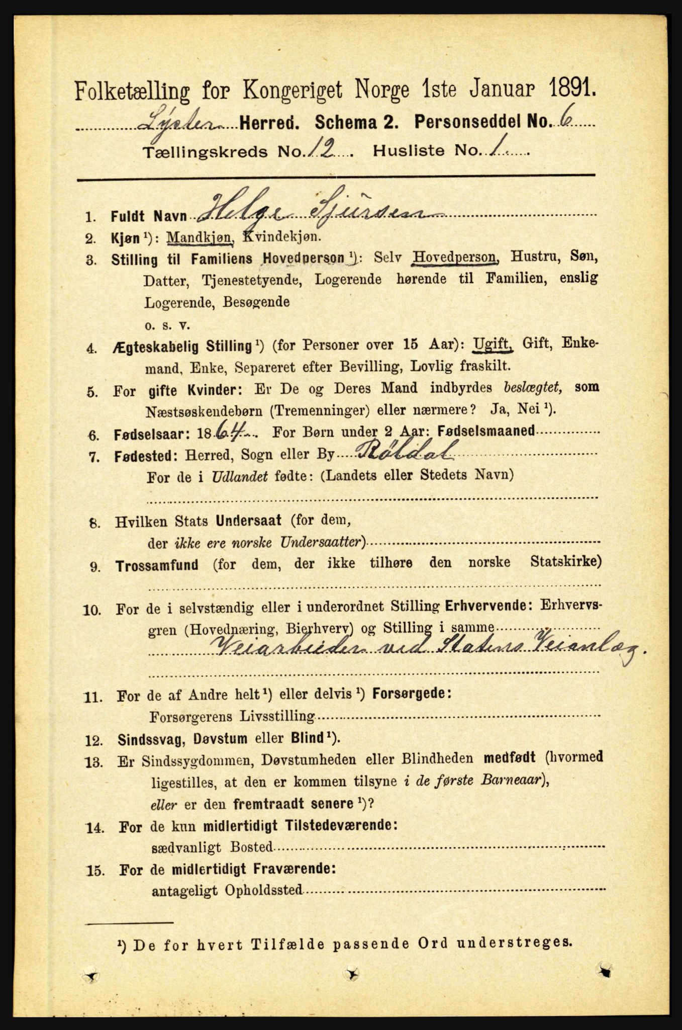 RA, 1891 census for 1426 Luster, 1891, p. 3771