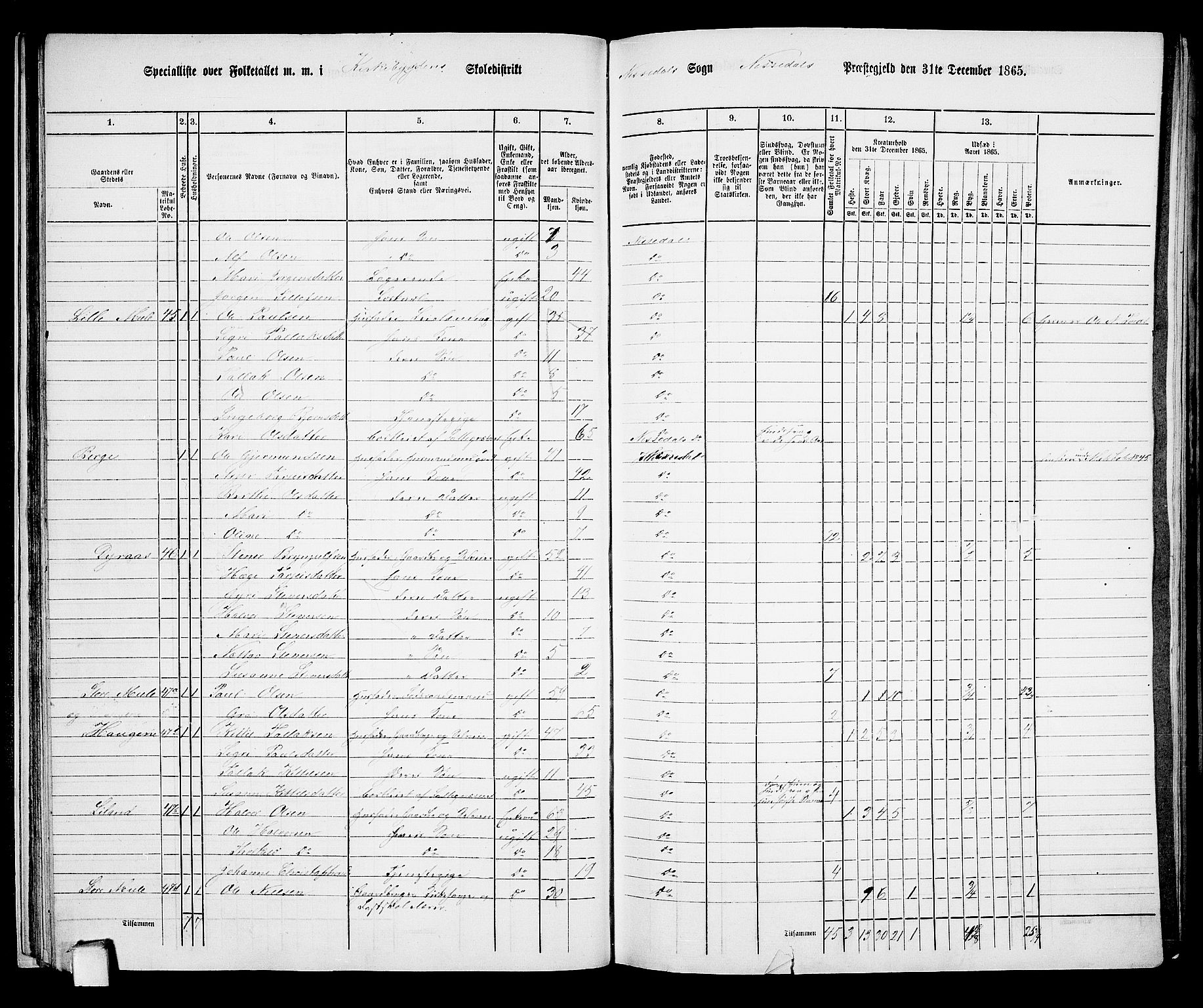 RA, 1865 census for Nissedal, 1865, p. 30