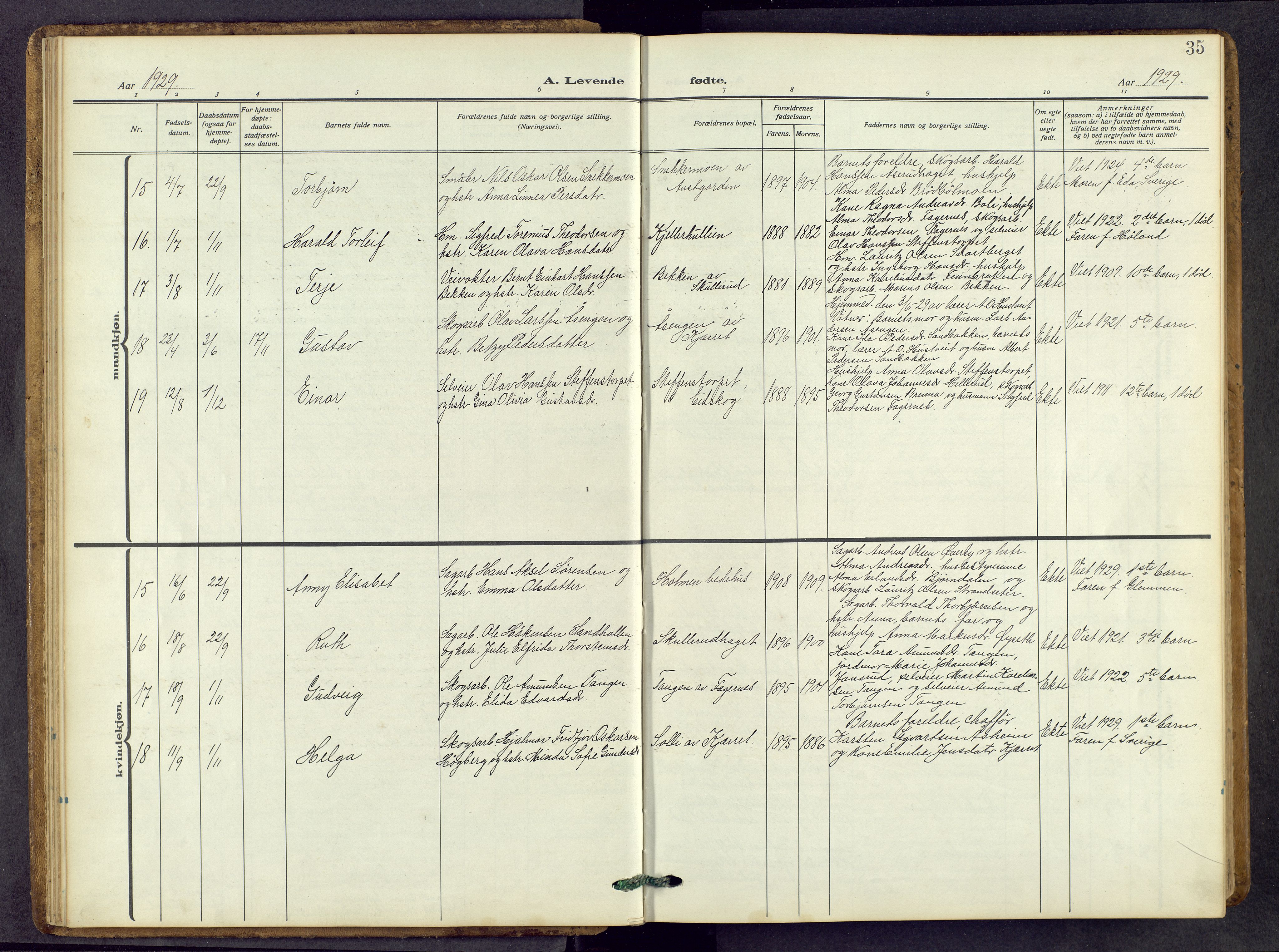 Vinger prestekontor, AV/SAH-PREST-024/H/Ha/Hab/L0006: Parish register (copy) no. 6, 1921-1973, p. 35