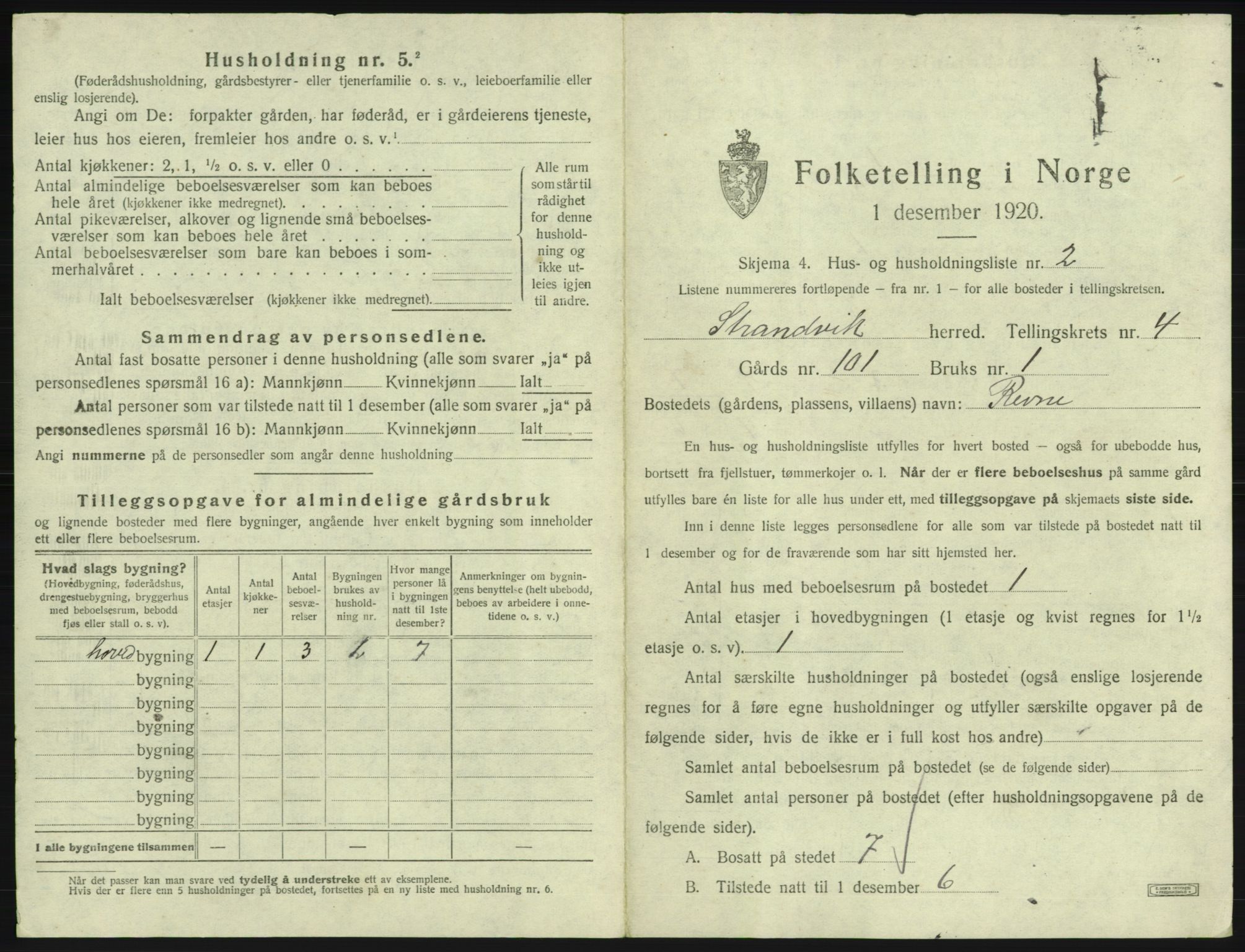 SAB, 1920 census for Strandvik, 1920, p. 447