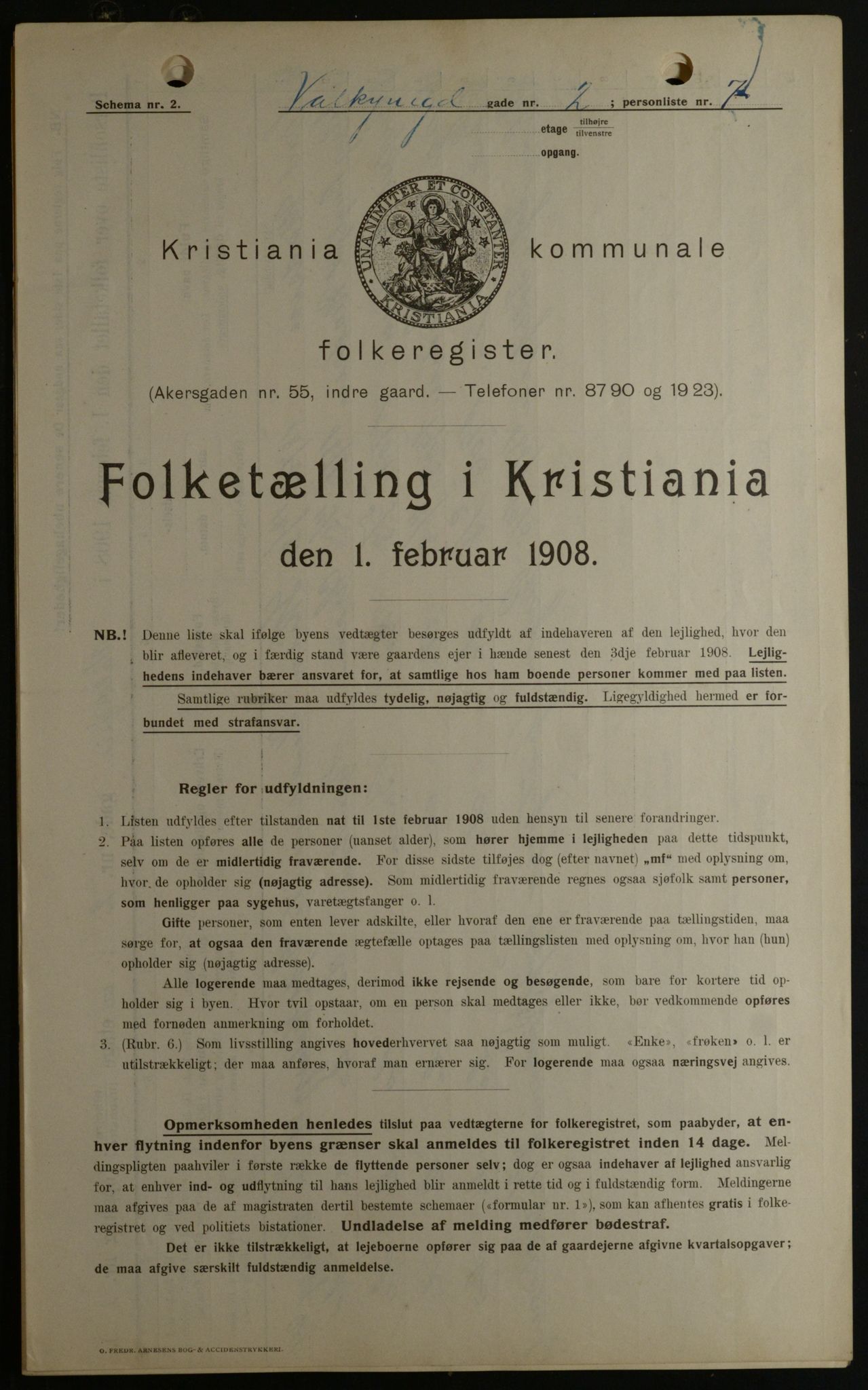 OBA, Municipal Census 1908 for Kristiania, 1908, p. 109184