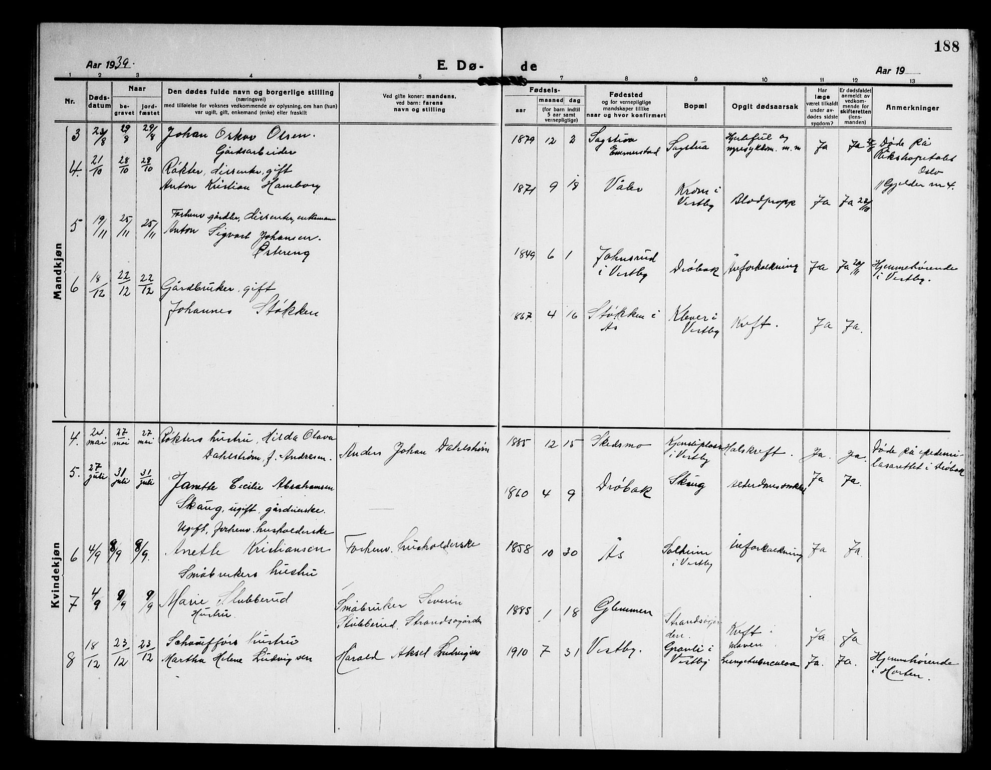 Vestby prestekontor Kirkebøker, SAO/A-10893/G/Ga/L0003: Parish register (copy) no. I 3, 1917-1947, p. 188