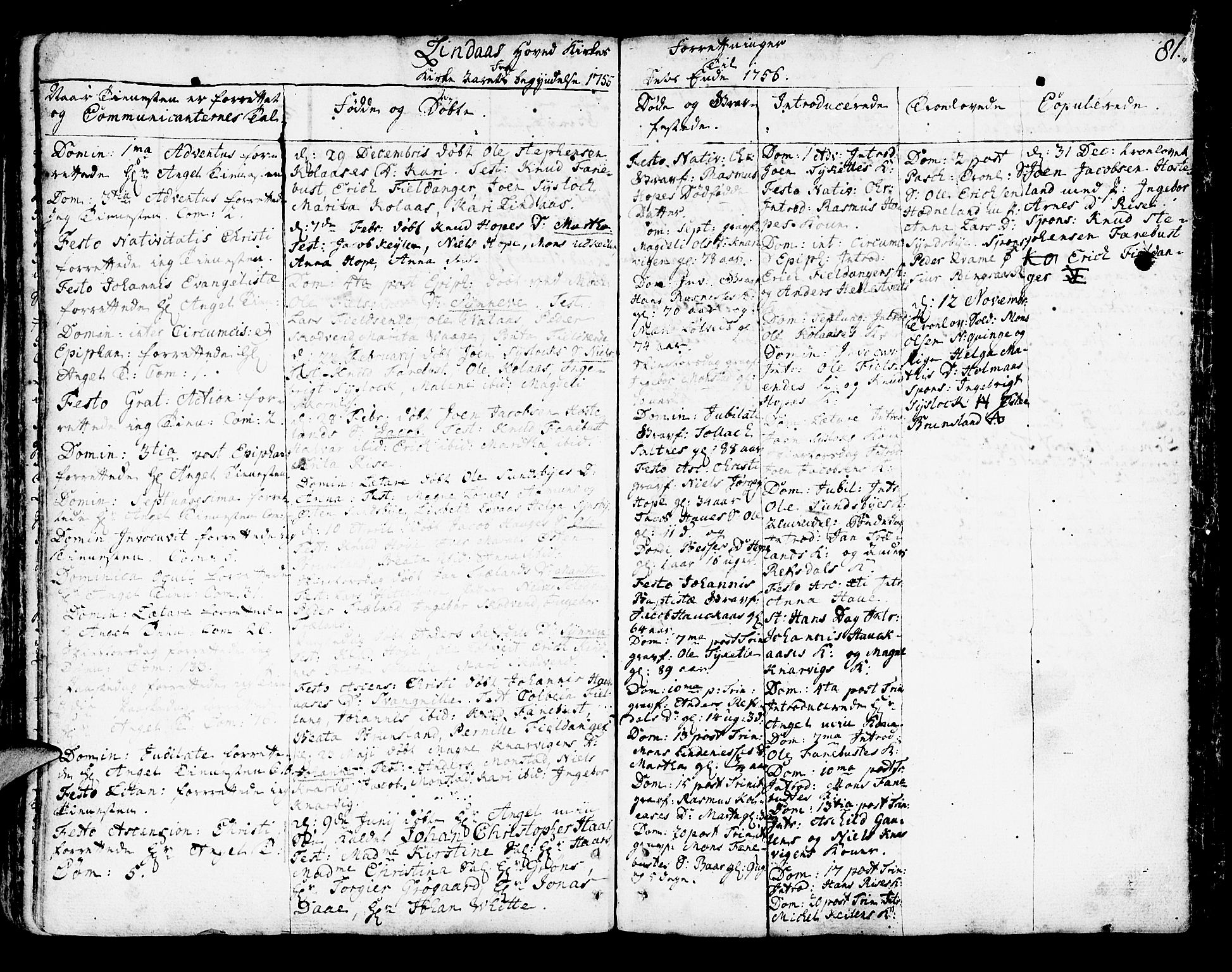 Lindås Sokneprestembete, AV/SAB-A-76701/H/Haa/Haaa/L0003: Parish register (official) no. A 3, 1748-1764, p. 81