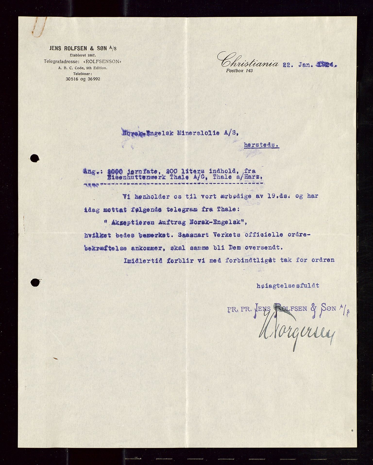 Pa 1521 - A/S Norske Shell, AV/SAST-A-101915/E/Ea/Eaa/L0013: Sjefskorrespondanse, 1924, p. 97