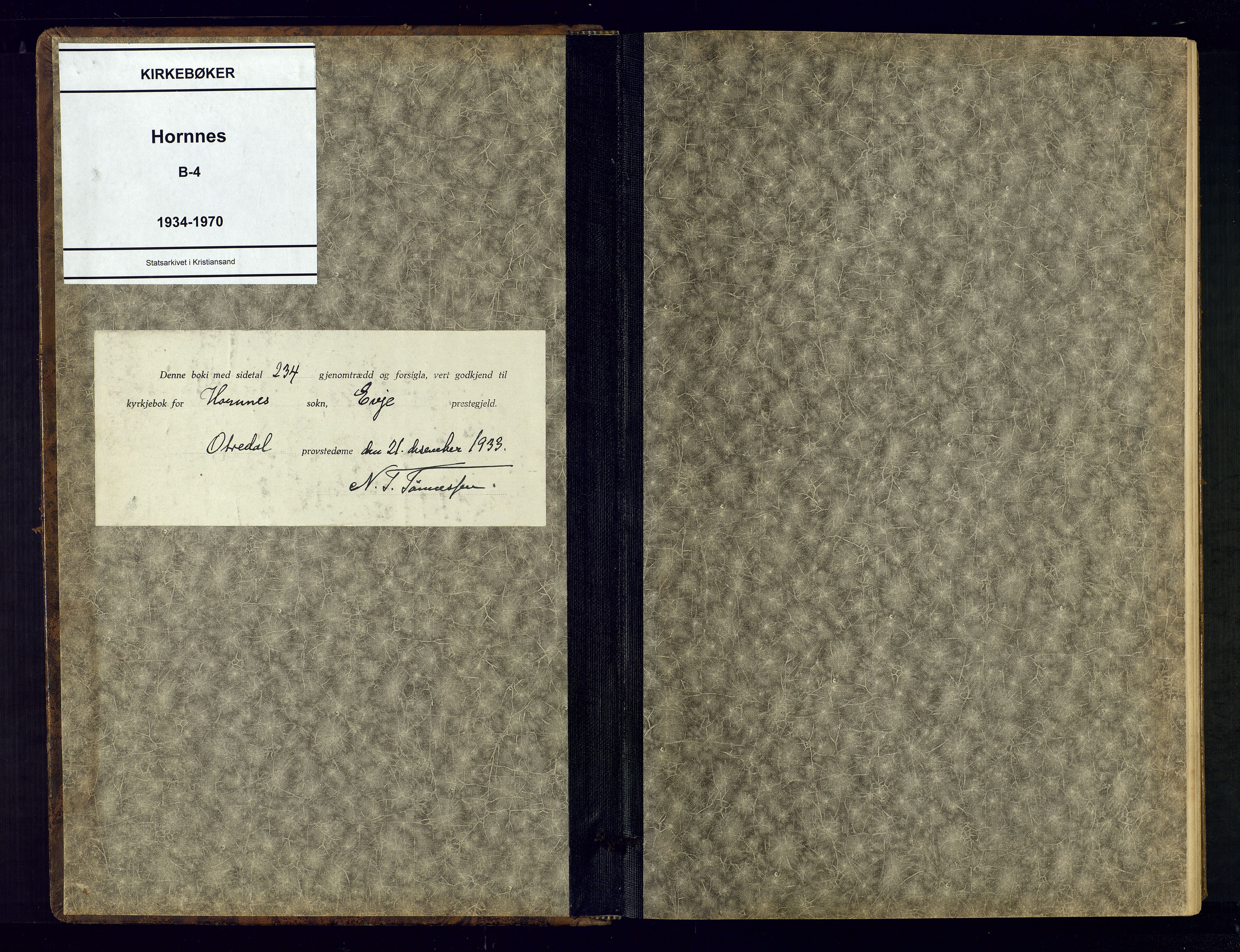 Evje sokneprestkontor, SAK/1111-0008/F/Fb/Fbb/L0004: Parish register (copy) no. B-4, 1934-1970