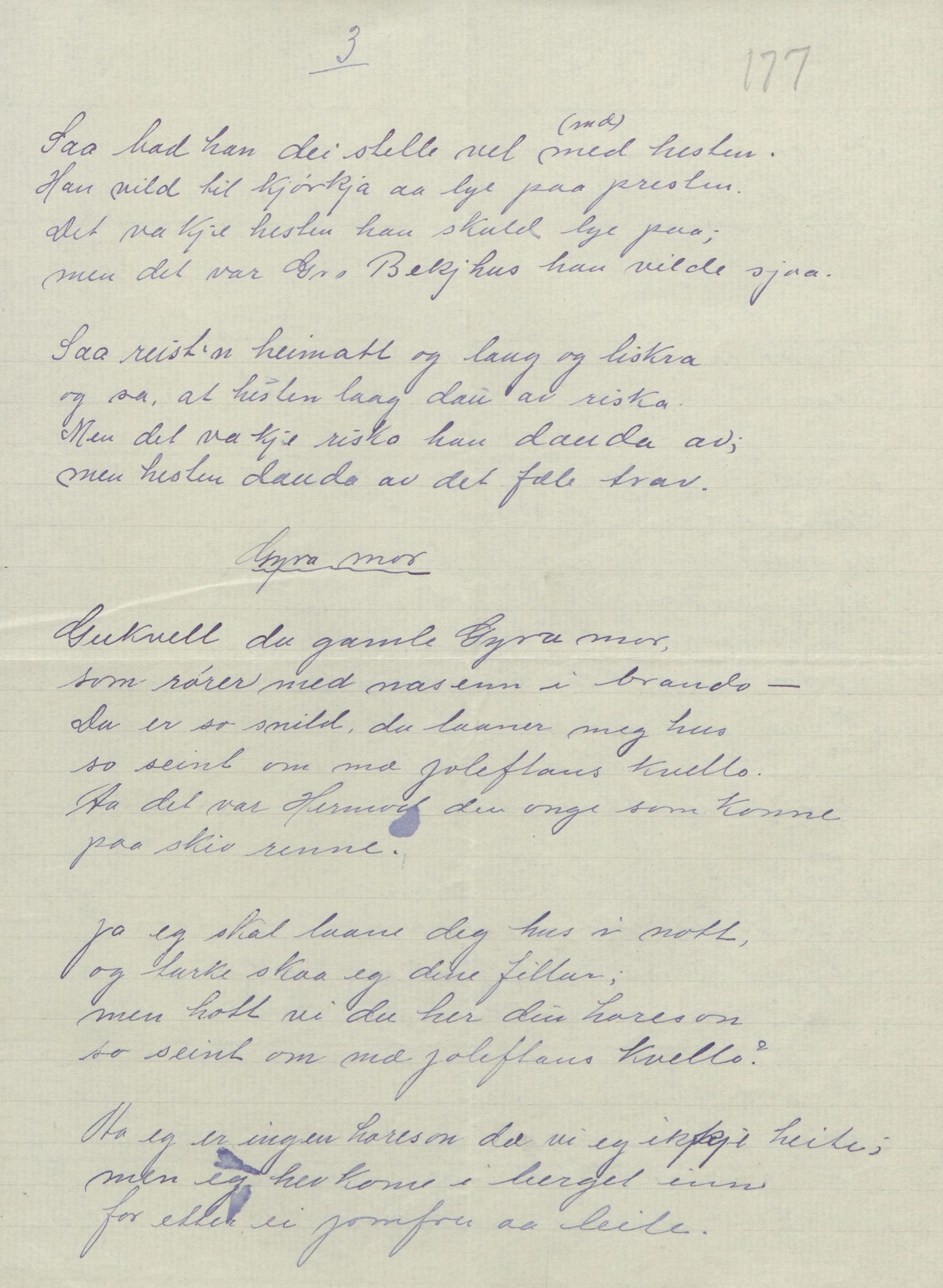 Rikard Berge, TEMU/TGM-A-1003/F/L0004/0053: 101-159 / 157 Manuskript, notatar, brev o.a. Nokre leiker, manuskript, 1906-1908, p. 177