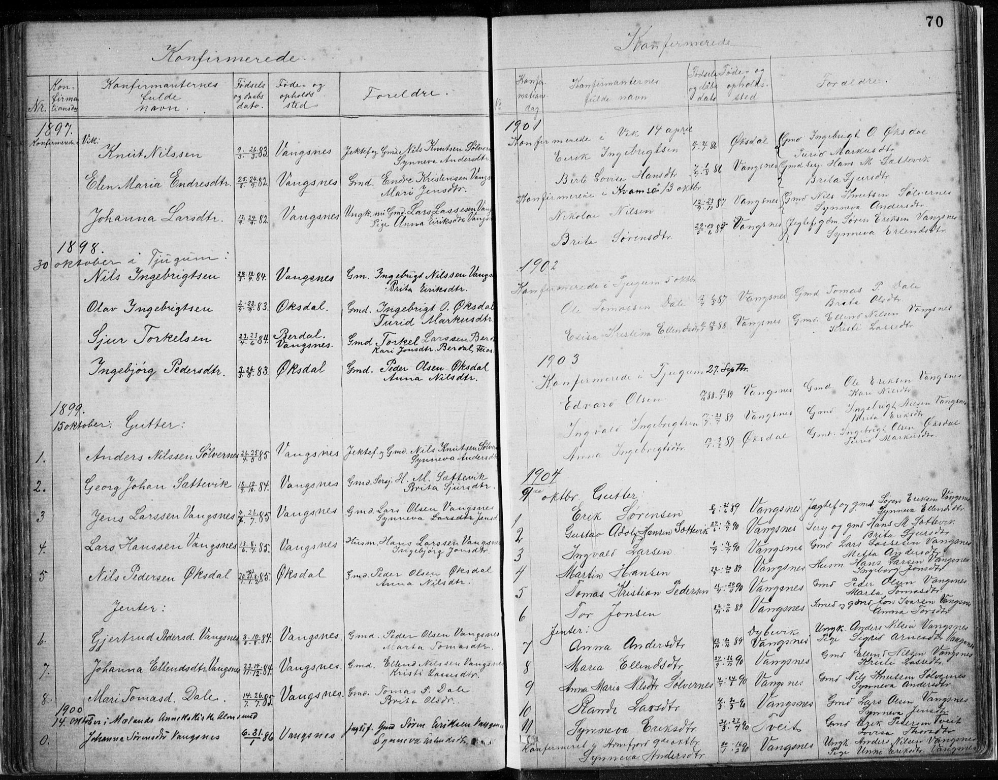 Vik sokneprestembete, AV/SAB-A-81501/H/Hab/Habc/L0002: Parish register (copy) no. C 2, 1880-1934, p. 70