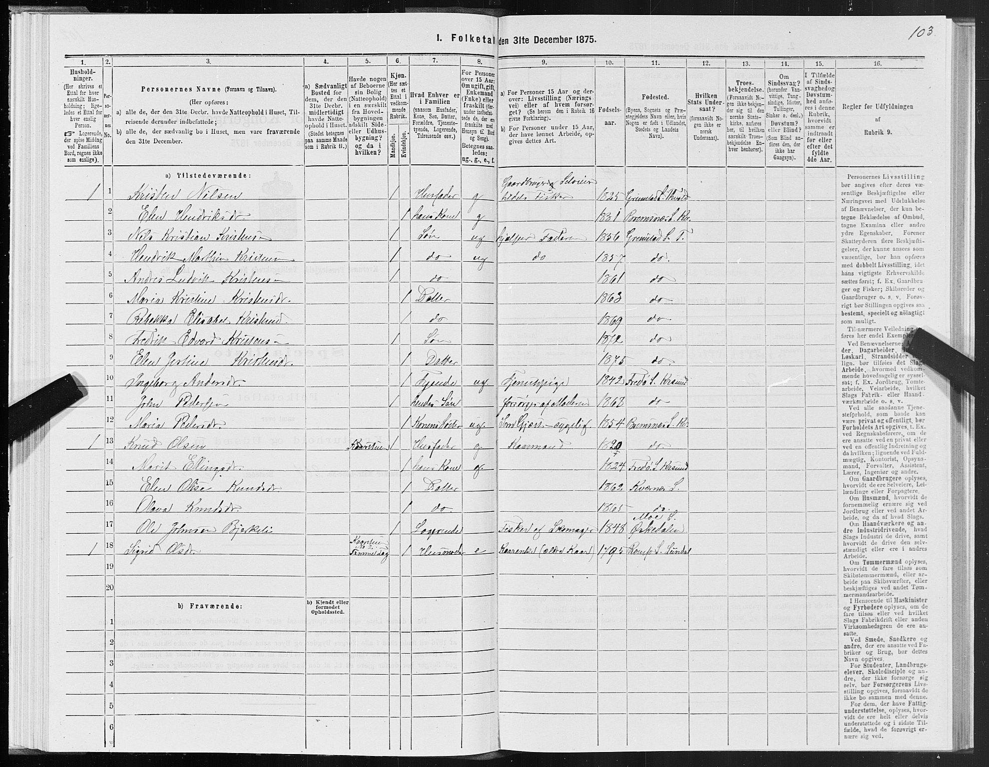 SAT, 1875 census for 1553P Kvernes, 1875, p. 7103