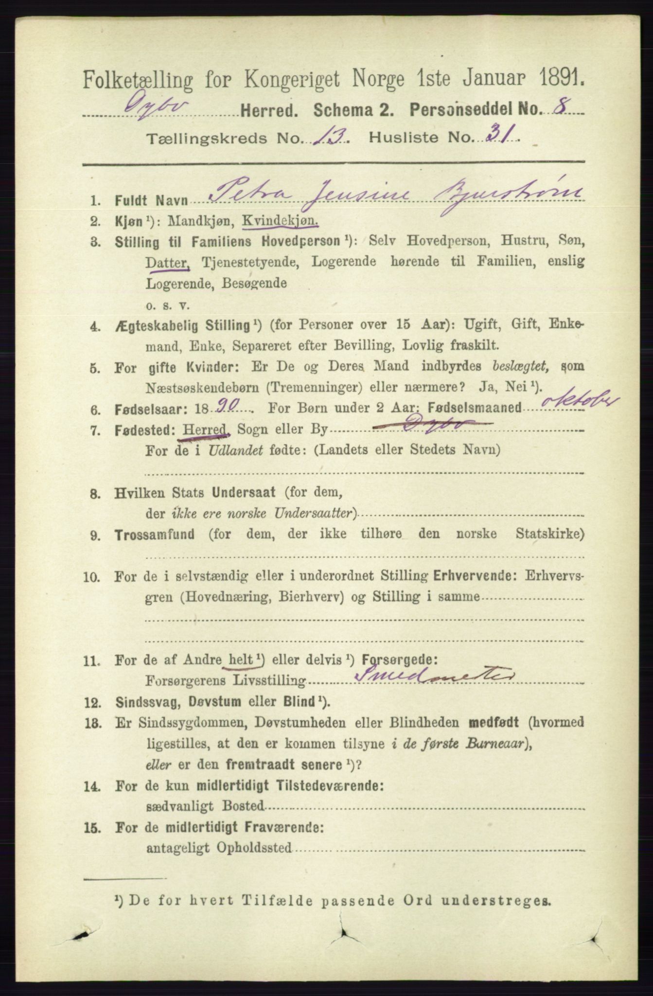 RA, 1891 census for 0915 Dypvåg, 1891, p. 5486