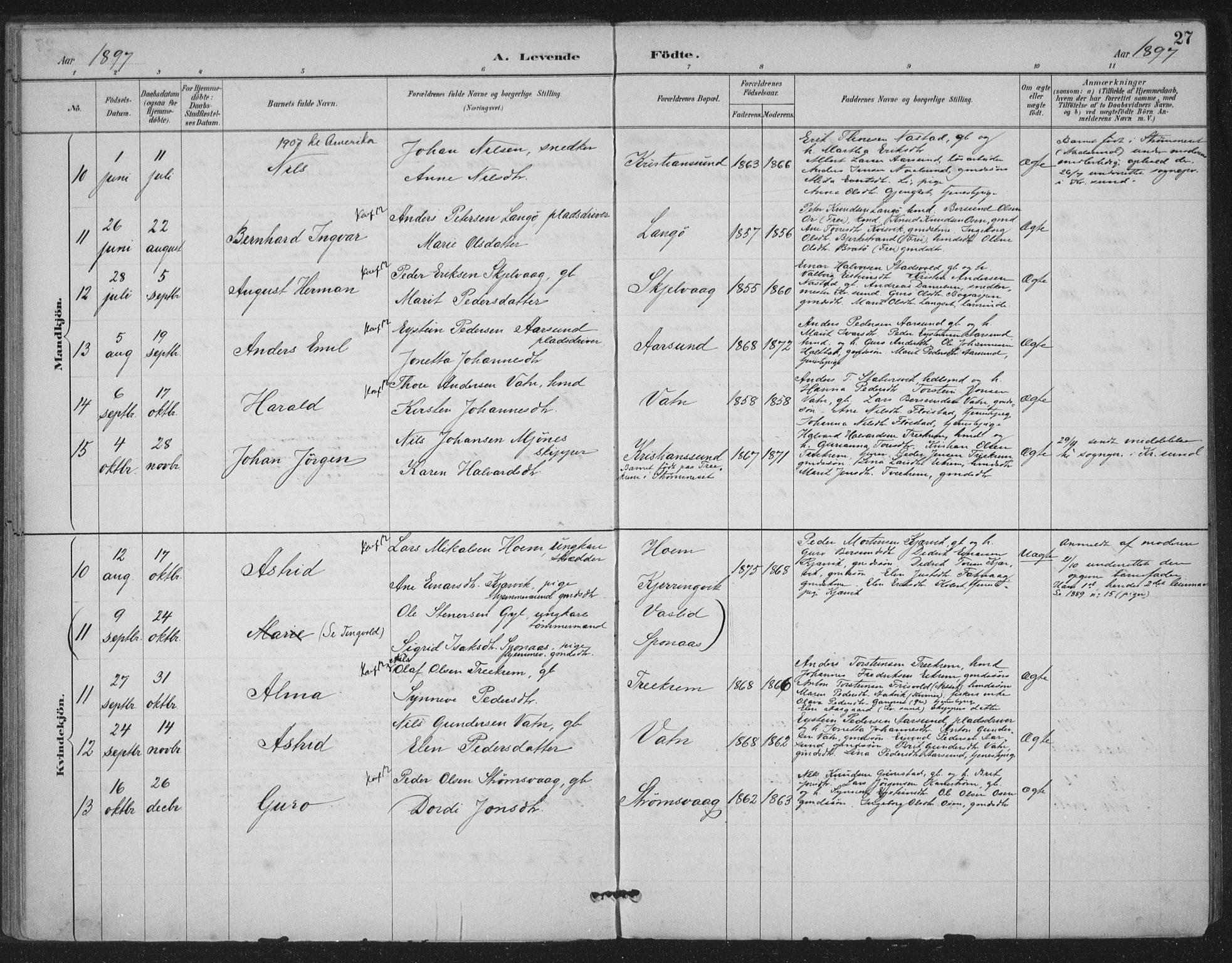 Ministerialprotokoller, klokkerbøker og fødselsregistre - Møre og Romsdal, AV/SAT-A-1454/587/L1000: Parish register (official) no. 587A02, 1887-1910, p. 27