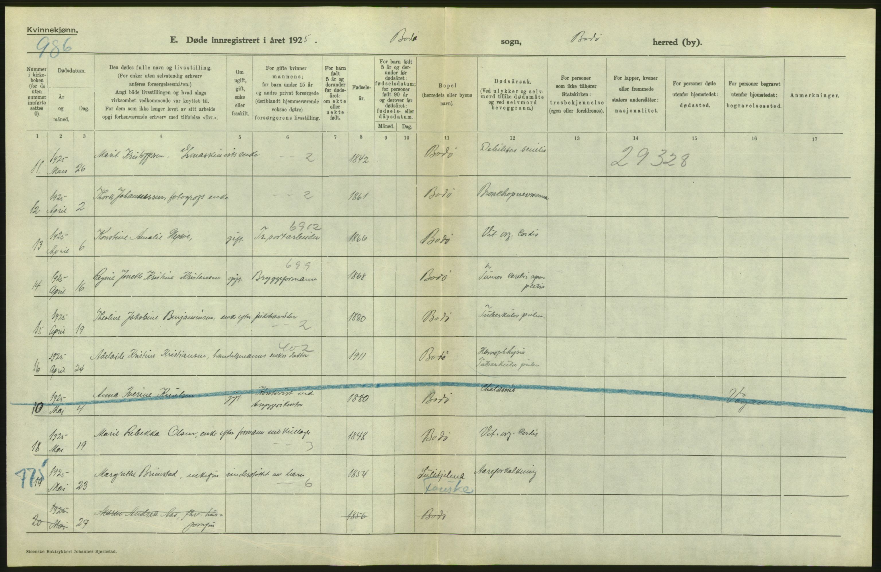 Statistisk sentralbyrå, Sosiodemografiske emner, Befolkning, AV/RA-S-2228/D/Df/Dfc/Dfce/L0043: N. Trøndelag fylke: Døde. Bygder og byer., 1925, p. 38