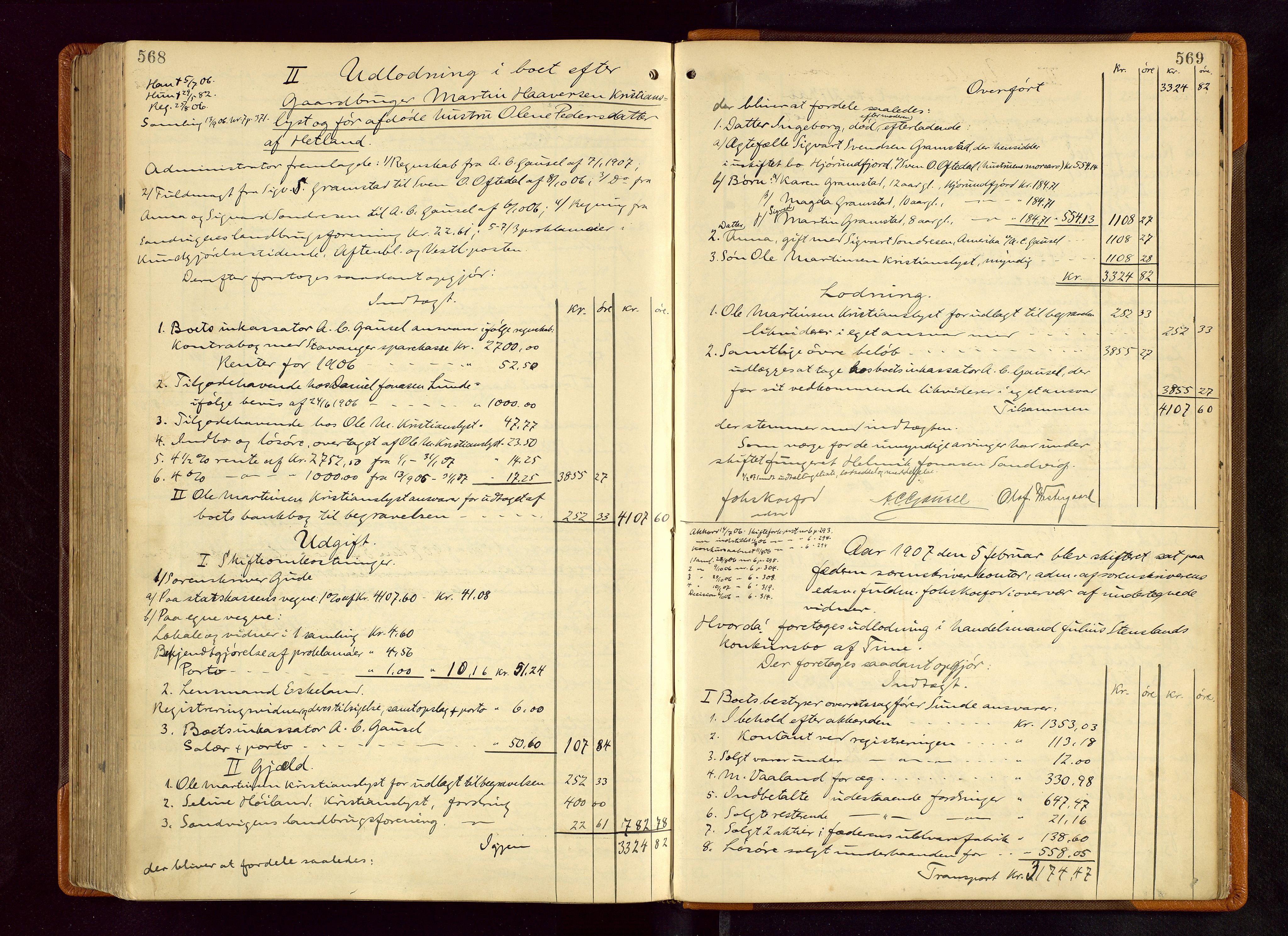 Jæren sorenskriveri, AV/SAST-A-100310/01/5/50/50BB/L0006: SKIFTEUTLODNINGSPROTOKOLL, 1900-1907, p. 568-569
