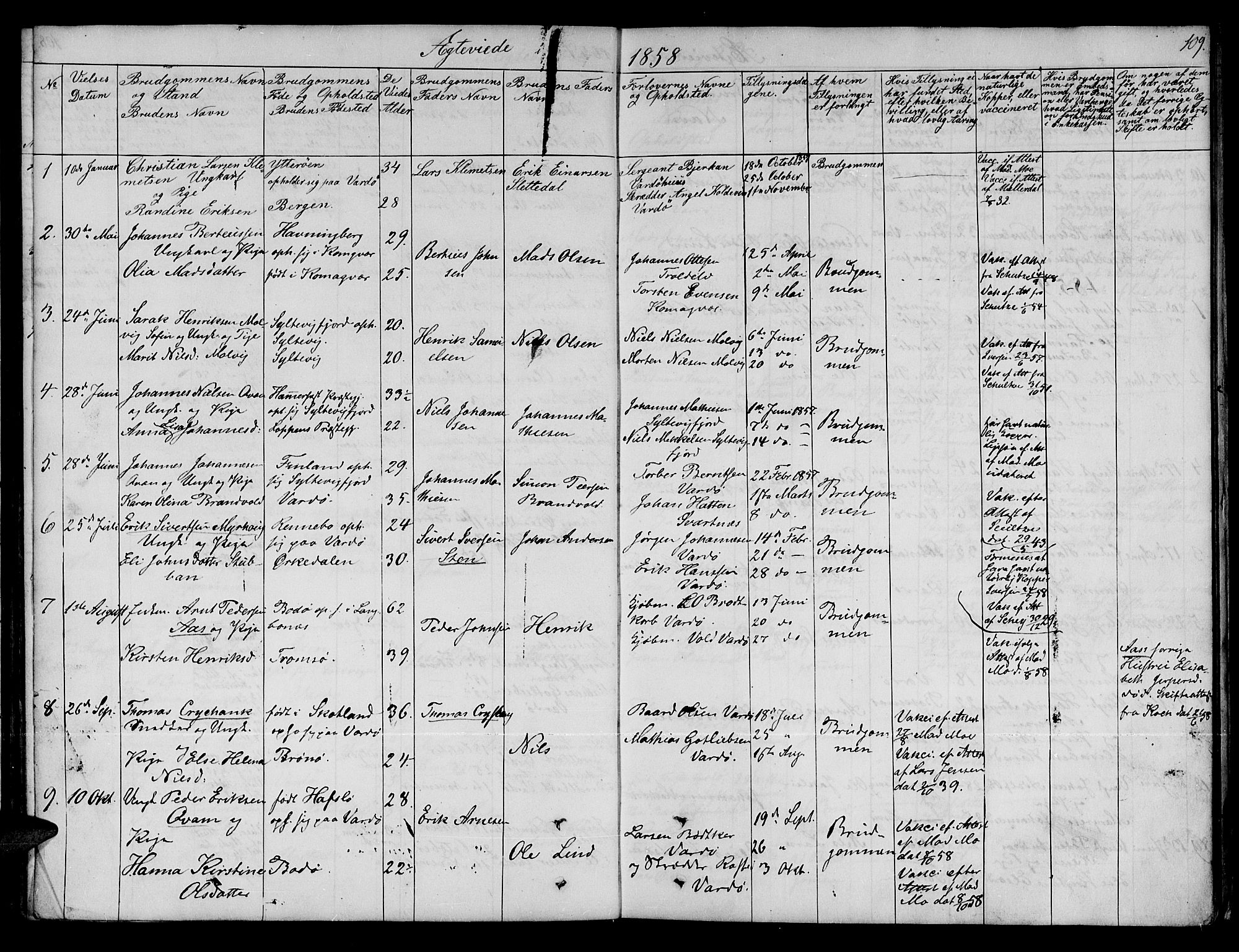 Vardø sokneprestkontor, SATØ/S-1332/H/Hb/L0001klokker: Parish register (copy) no. 1, 1844-1861, p. 109