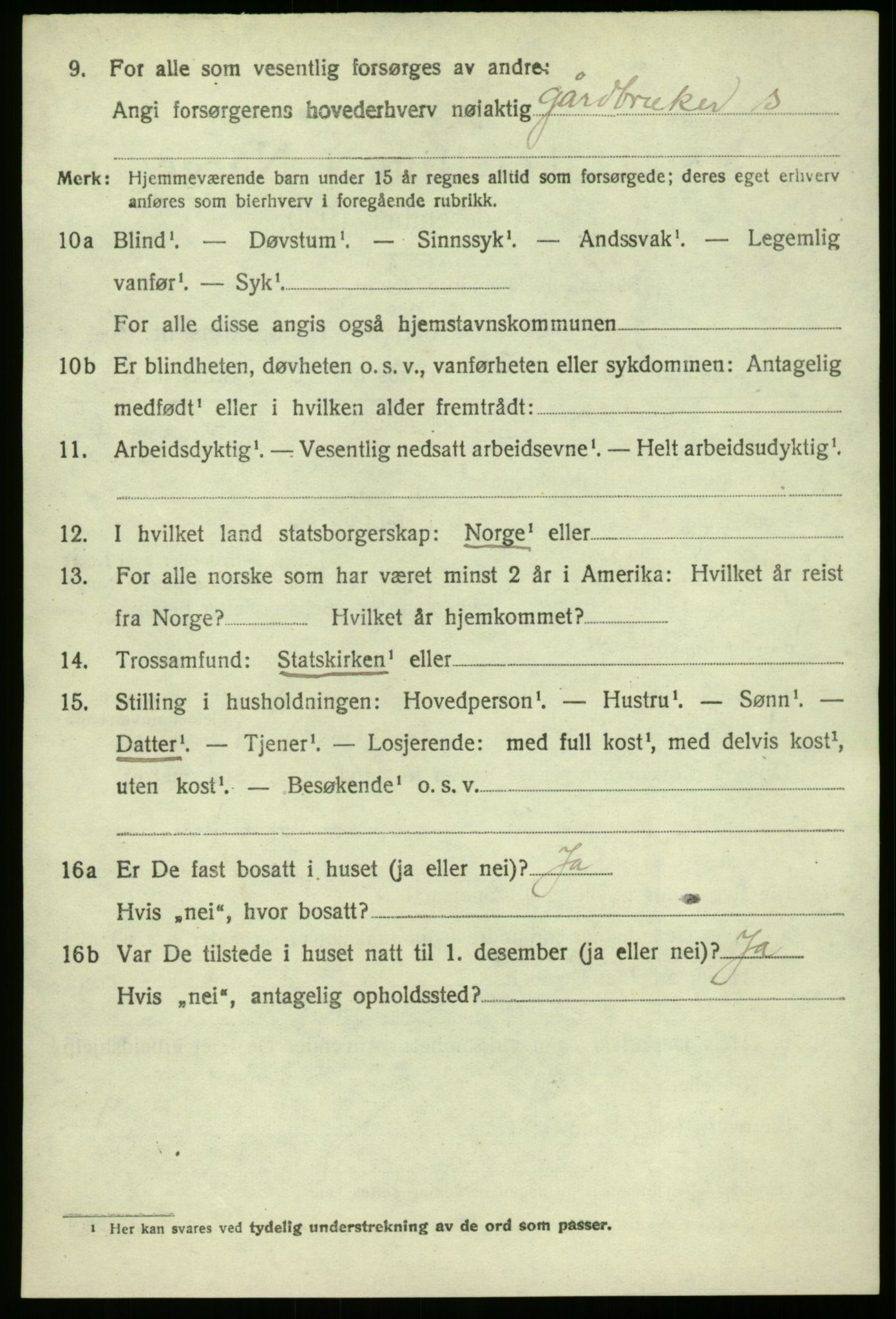 SAB, 1920 census for Gulen, 1920, p. 5788