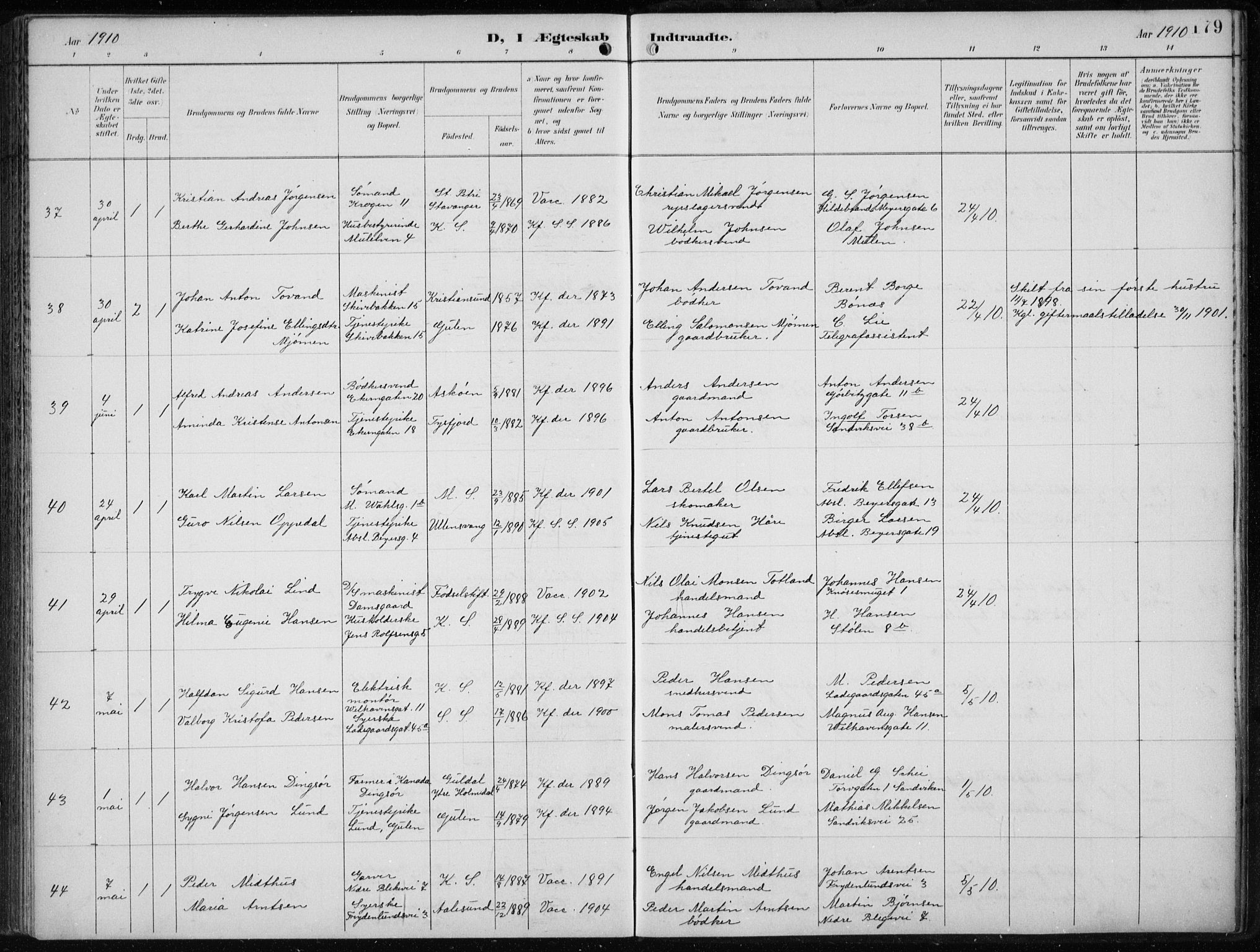 Sandviken Sokneprestembete, AV/SAB-A-77601/H/Ha/L0014: Parish register (official) no. D 1, 1896-1911, p. 179