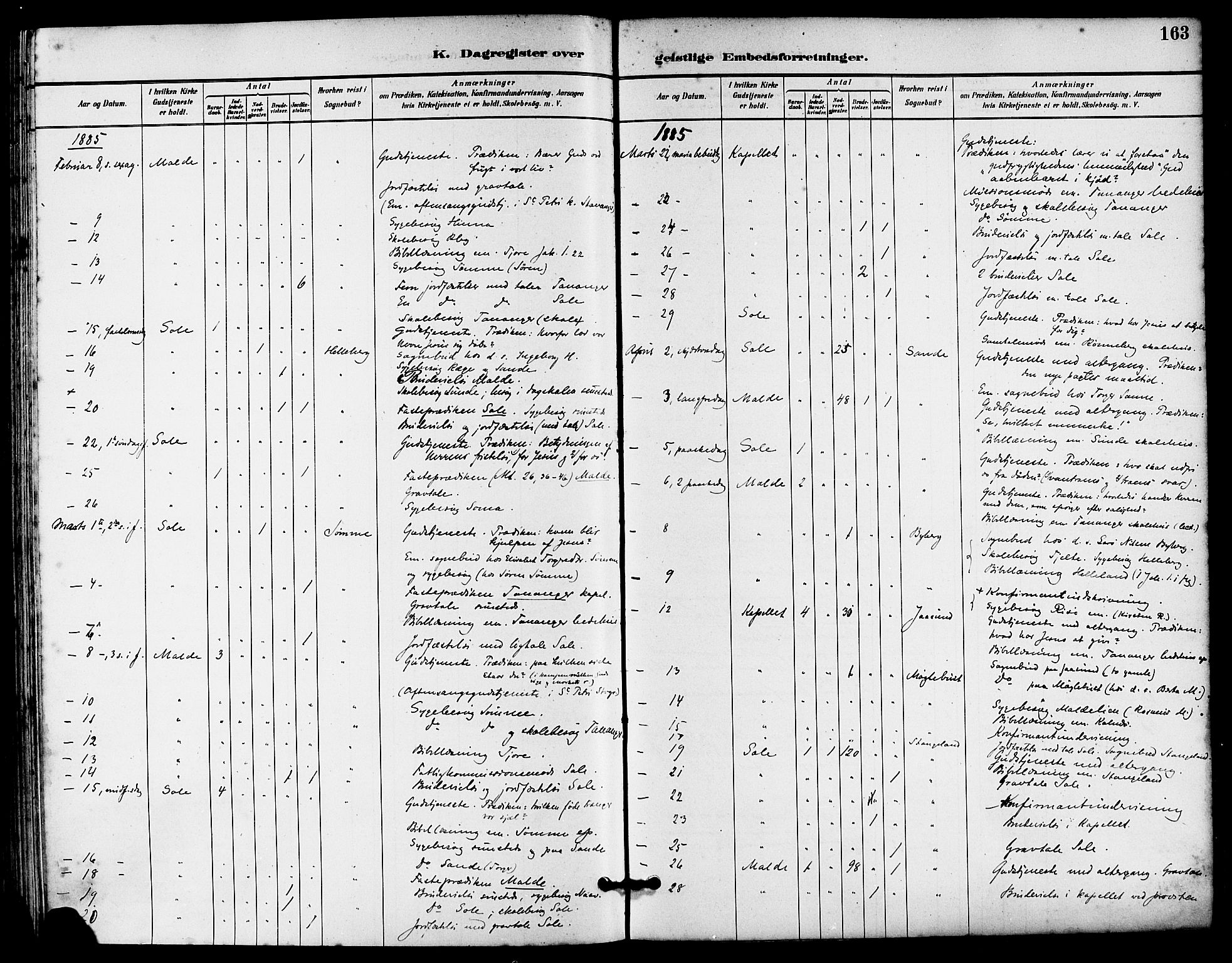 Håland sokneprestkontor, AV/SAST-A-101802/001/30BA/L0010: Parish register (official) no. A 9, 1883-1888, p. 163