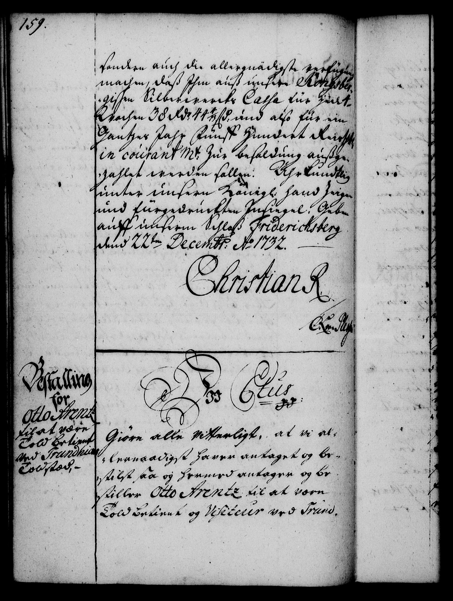 Rentekammeret, Kammerkanselliet, RA/EA-3111/G/Gg/Gge/L0002: Norsk bestallingsprotokoll med register (merket RK 53.26), 1730-1744, p. 159