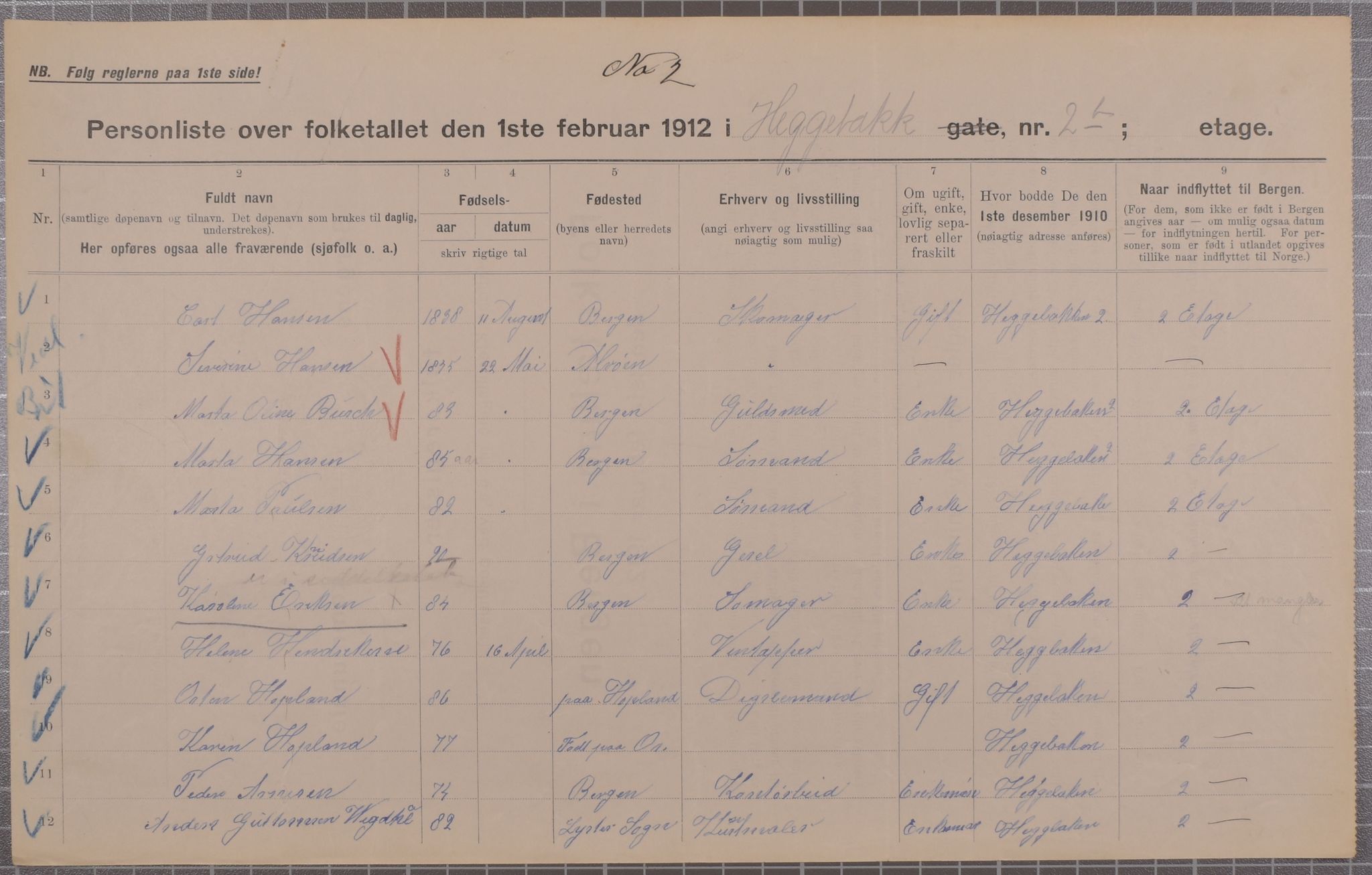 SAB, Municipal Census 1912 for Bergen, 1912, p. 1925