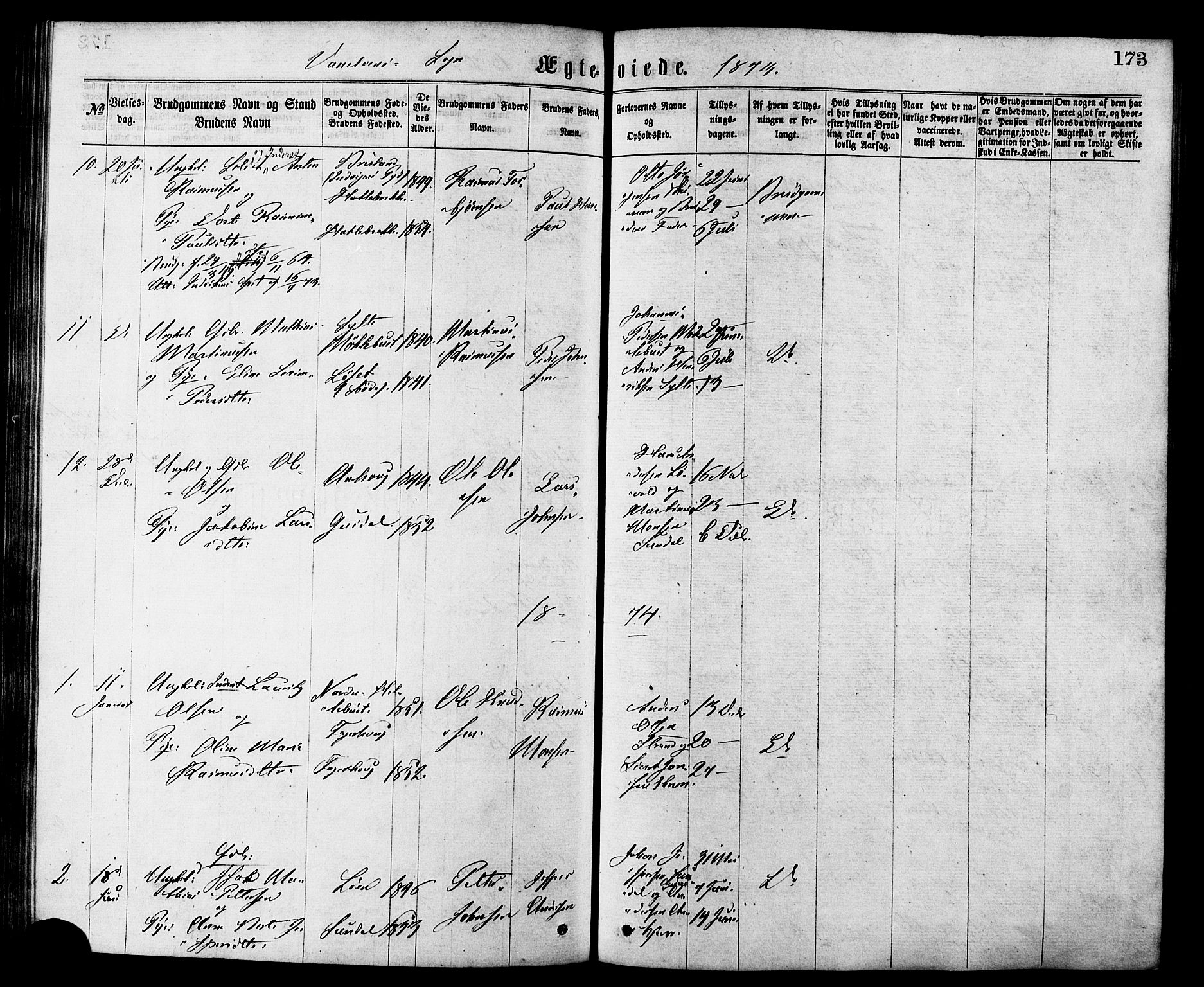 Ministerialprotokoller, klokkerbøker og fødselsregistre - Møre og Romsdal, AV/SAT-A-1454/501/L0007: Parish register (official) no. 501A07, 1868-1884, p. 173