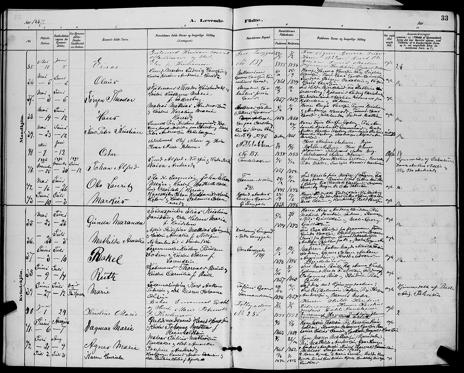 Tønsberg kirkebøker, AV/SAKO-A-330/G/Ga/L0006: Parish register (copy) no. 6, 1885-1895, p. 33