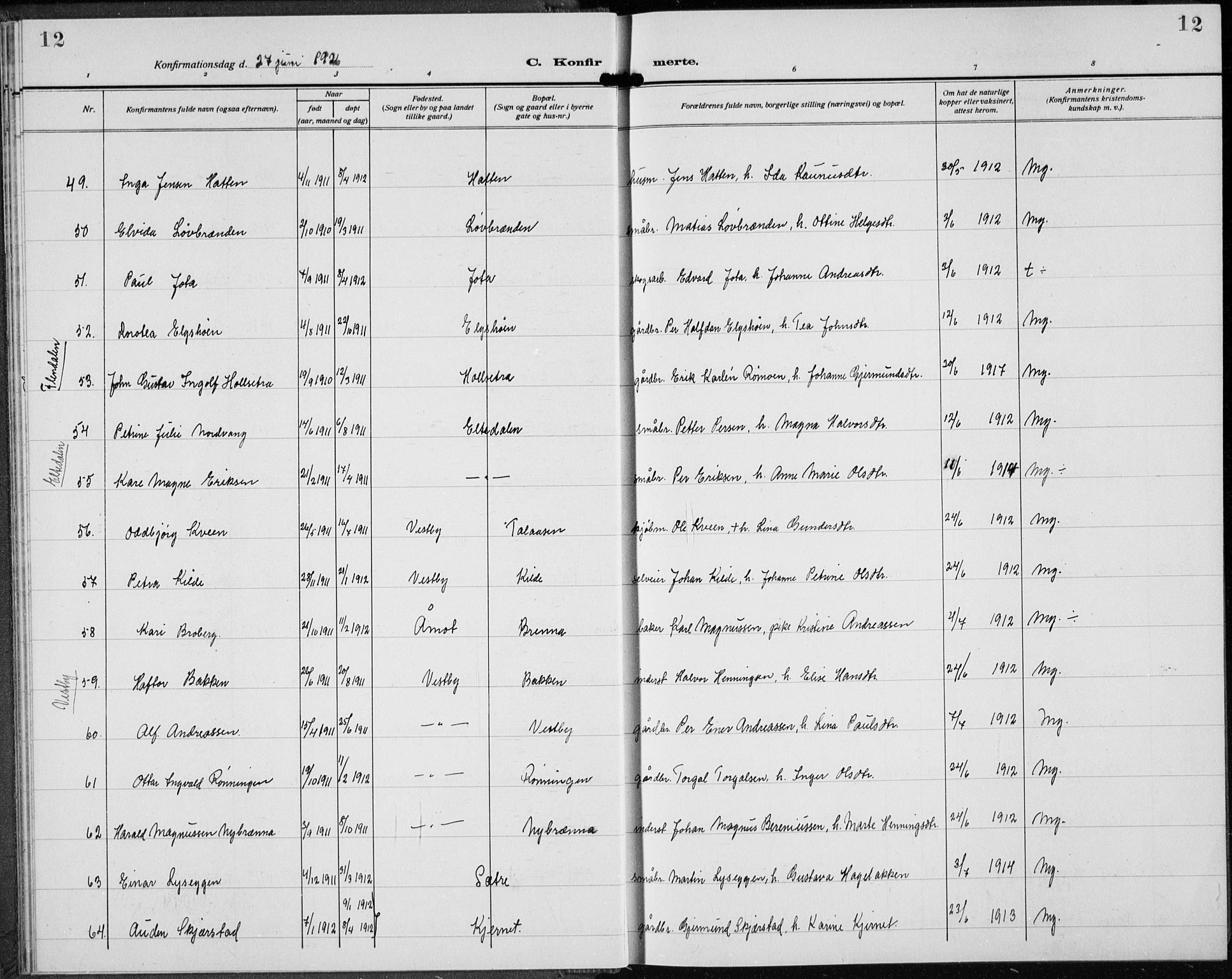Trysil prestekontor, AV/SAH-PREST-046/H/Ha/Hab/L0010: Parish register (copy) no. 10, 1917-1937, p. 12