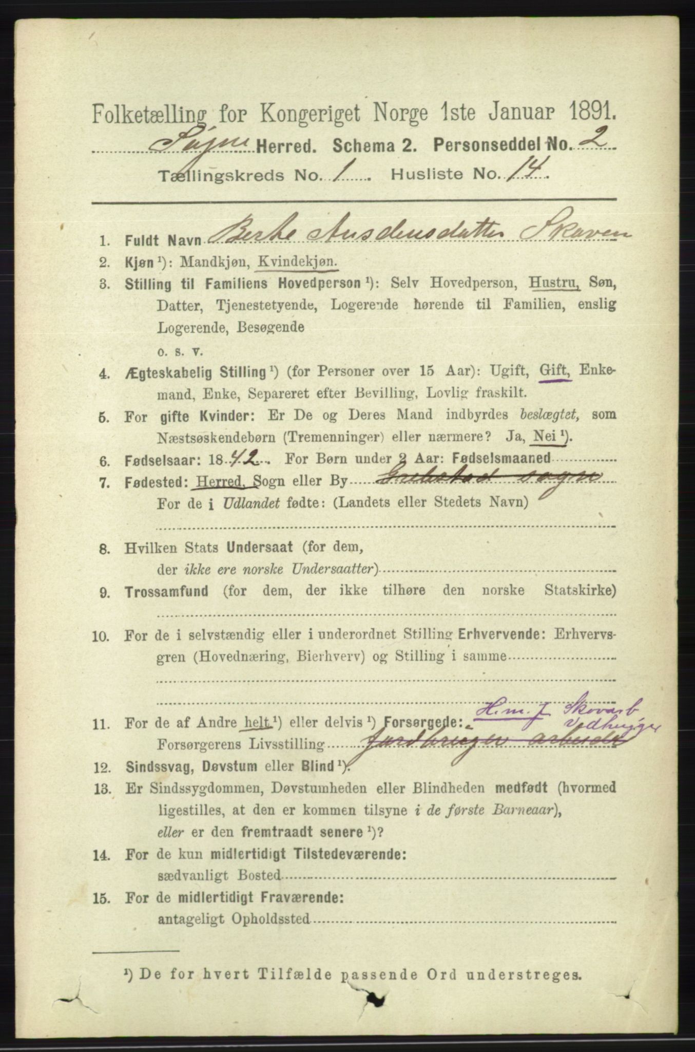 RA, 1891 census for 1018 Søgne, 1891, p. 131