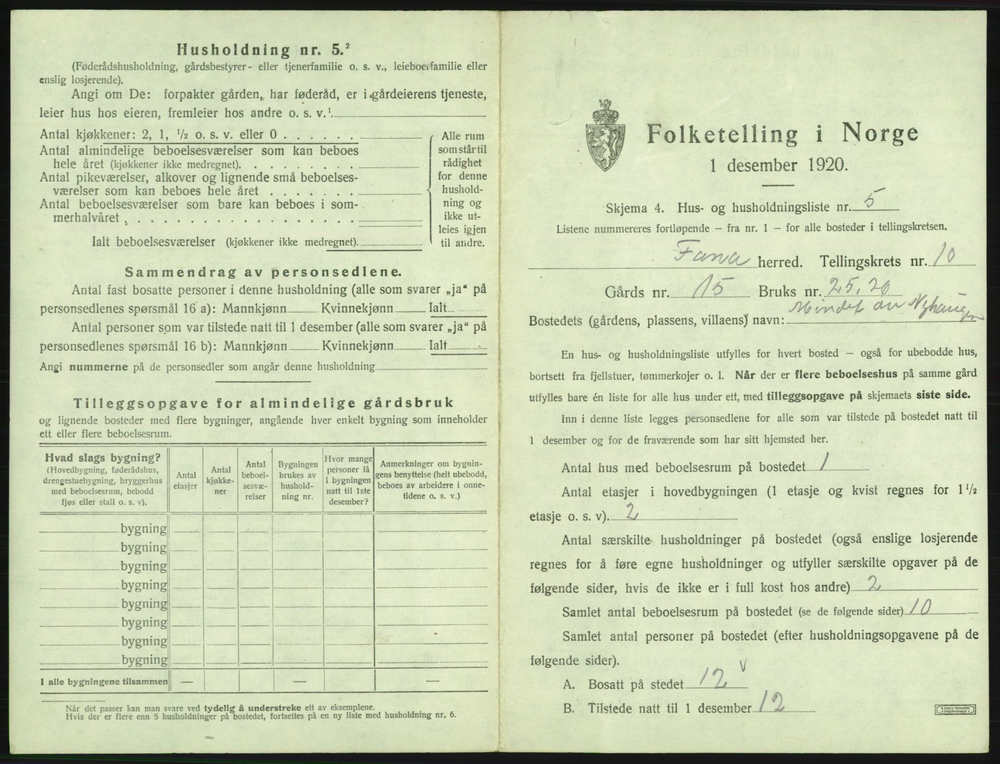 SAB, 1920 census for Fana, 1920, p. 1813