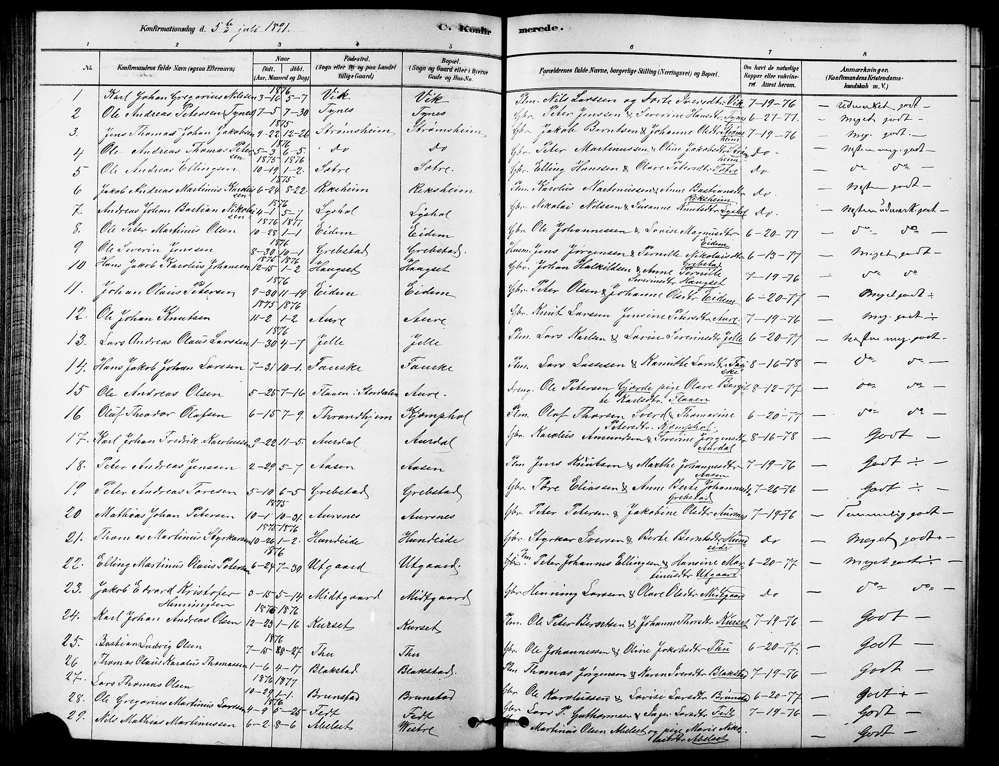 Ministerialprotokoller, klokkerbøker og fødselsregistre - Møre og Romsdal, AV/SAT-A-1454/523/L0334: Parish register (official) no. 523A01, 1878-1891