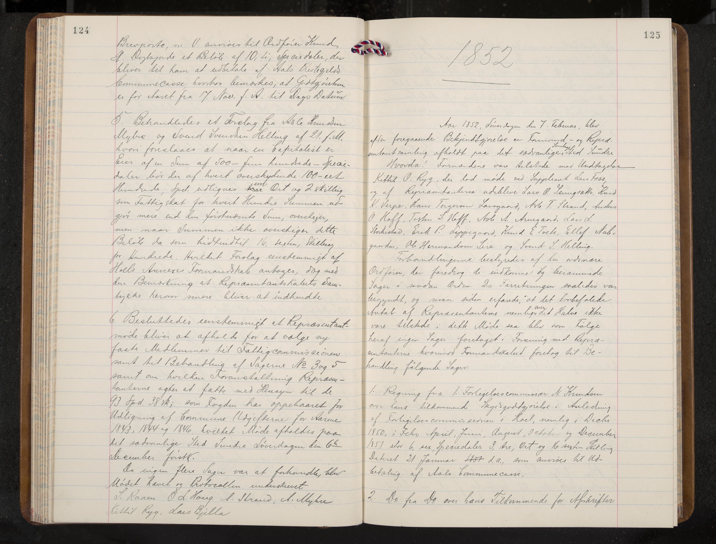 Ål formannskap og sentraladministrasjon, IKAK/0619021/A/Aa/L0002: Utskrift av møtebok, 1846-1857, p. 124-125