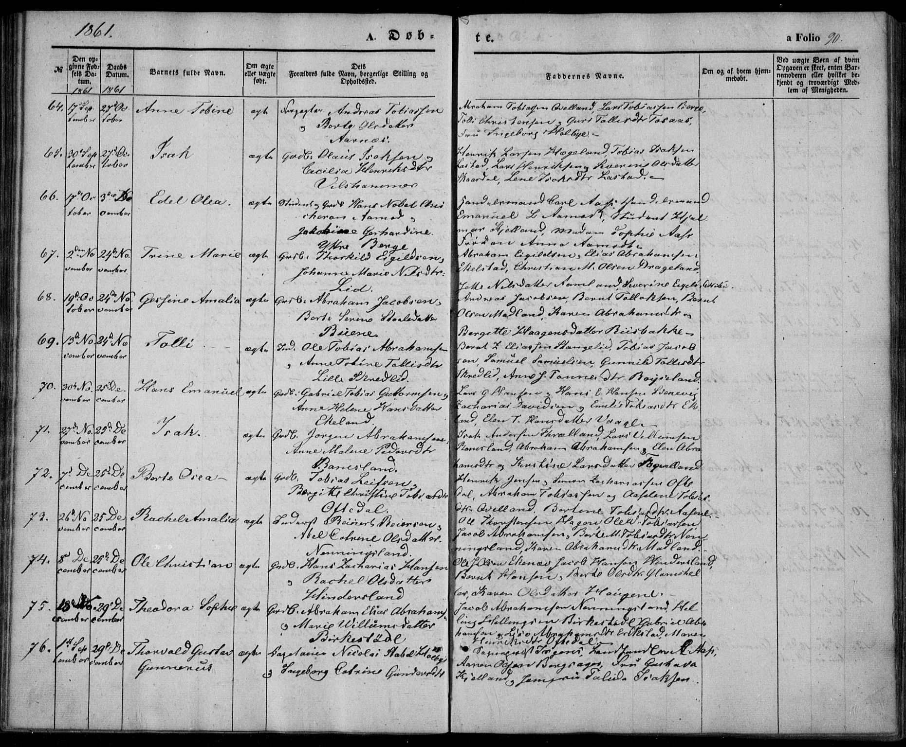 Lyngdal sokneprestkontor, AV/SAK-1111-0029/F/Fa/Fac/L0009: Parish register (official) no. A 9, 1852-1864, p. 90