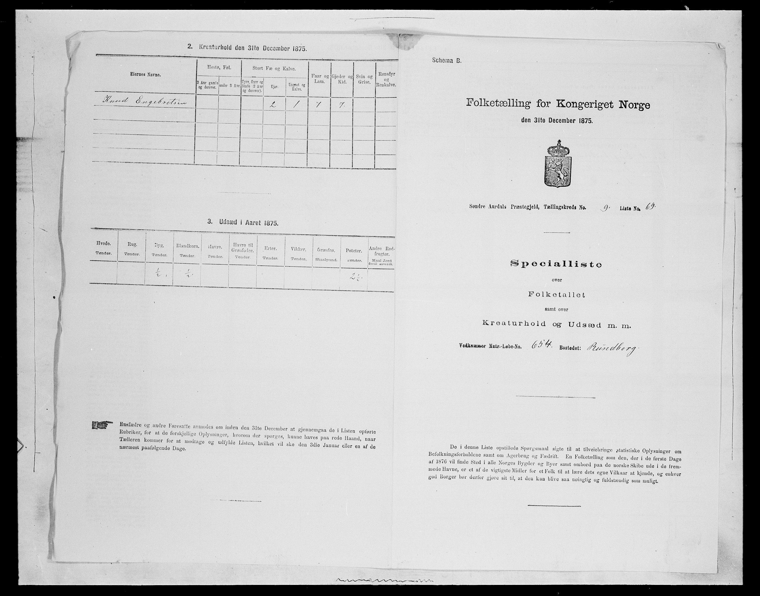 SAH, 1875 census for 0540P Sør-Aurdal, 1875, p. 1632