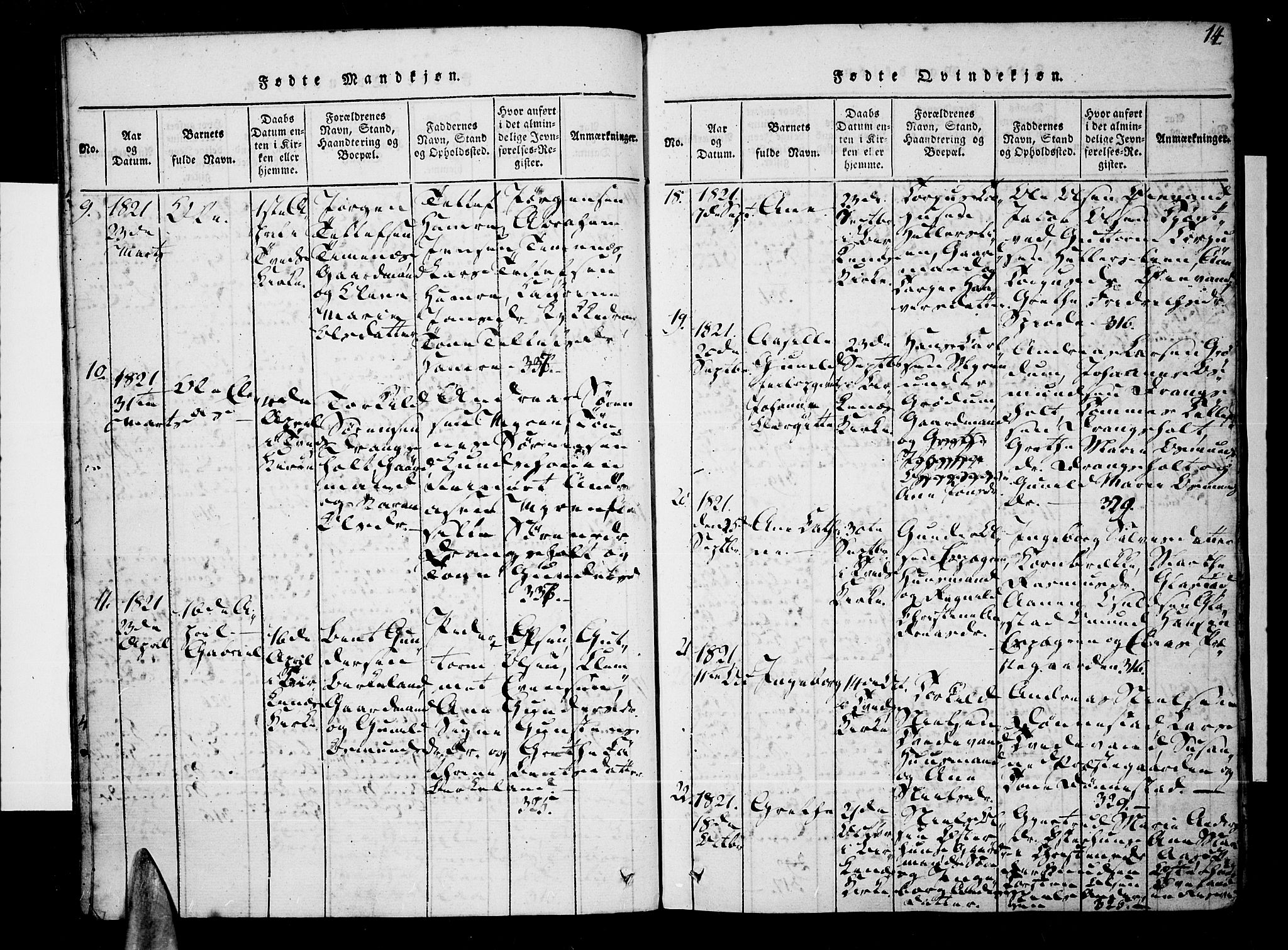 Tveit sokneprestkontor, AV/SAK-1111-0043/F/Fa/L0002: Parish register (official) no. A 2, 1820-1830, p. 14