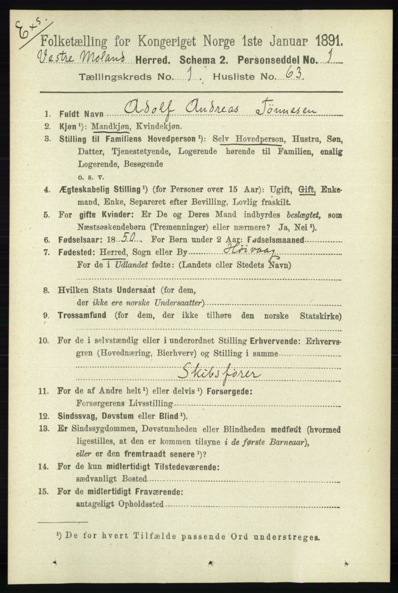 RA, Census 1891 for Nedenes amt: Gjenparter av personsedler for beslektede ektefeller, menn, 1891, p. 797