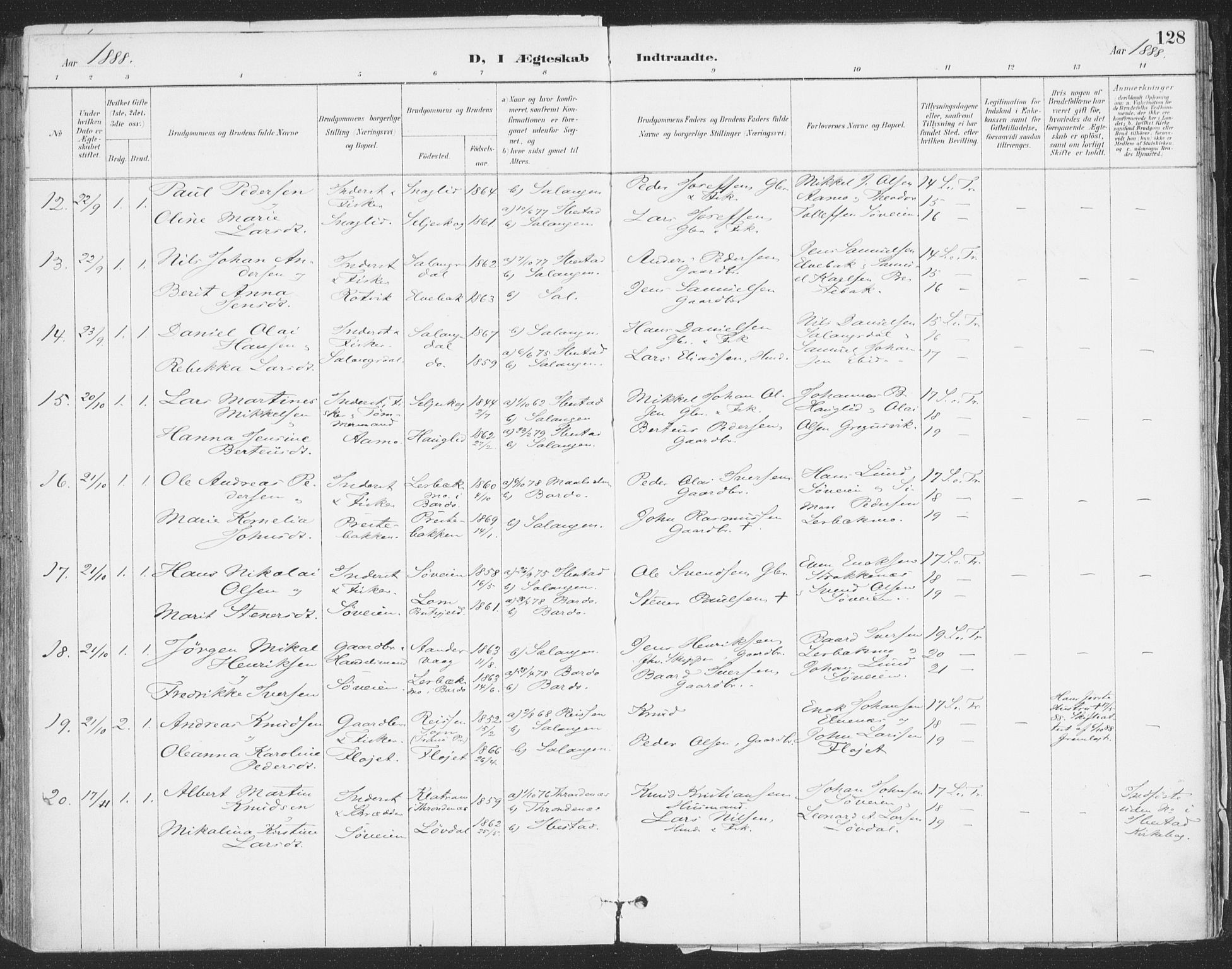 Ibestad sokneprestembete, SATØ/S-0077/H/Ha/Haa/L0015kirke: Parish register (official) no. 15, 1888-1899, p. 128