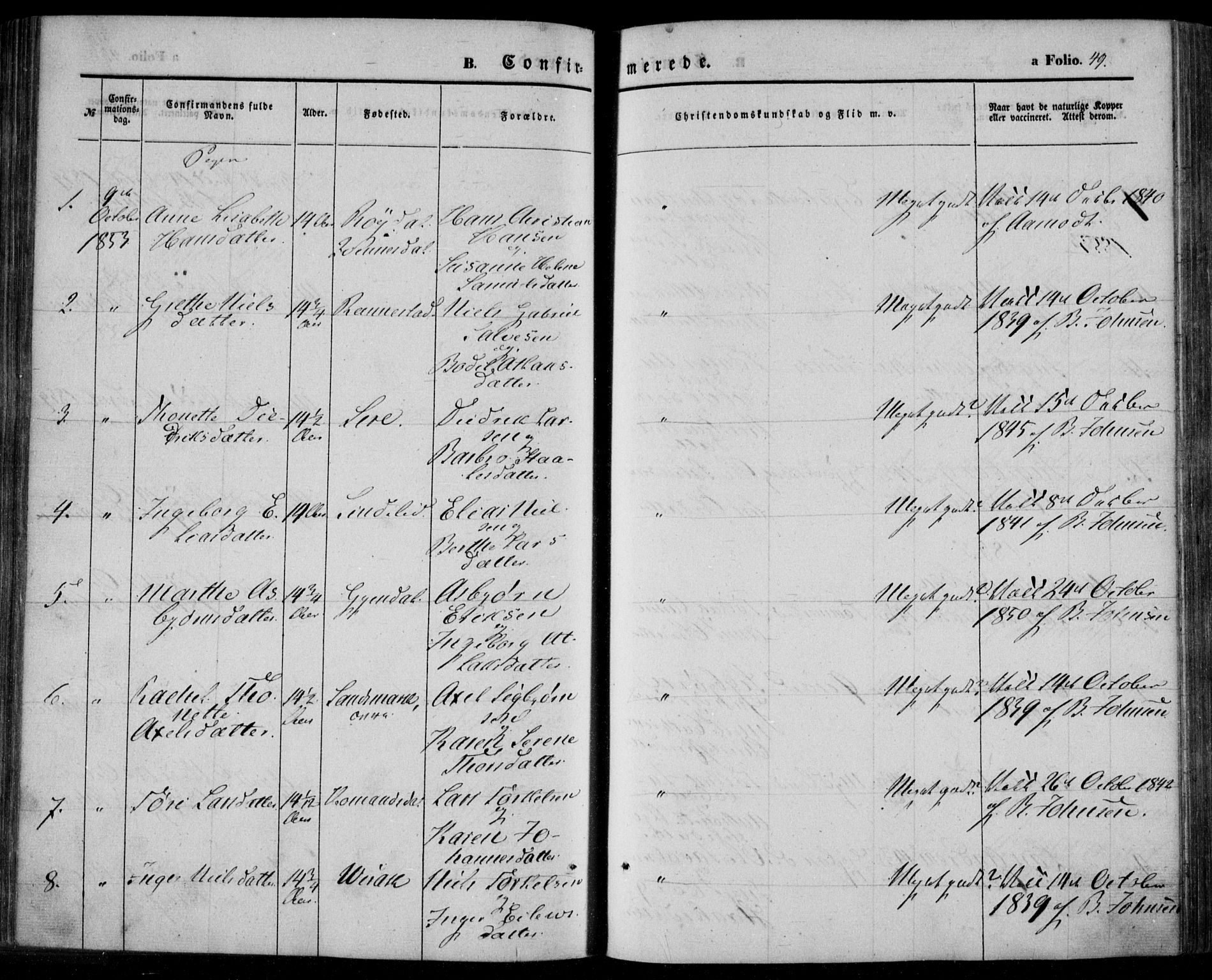 Bakke sokneprestkontor, AV/SAK-1111-0002/F/Fa/Faa/L0005: Parish register (official) no. A 5, 1847-1855, p. 49