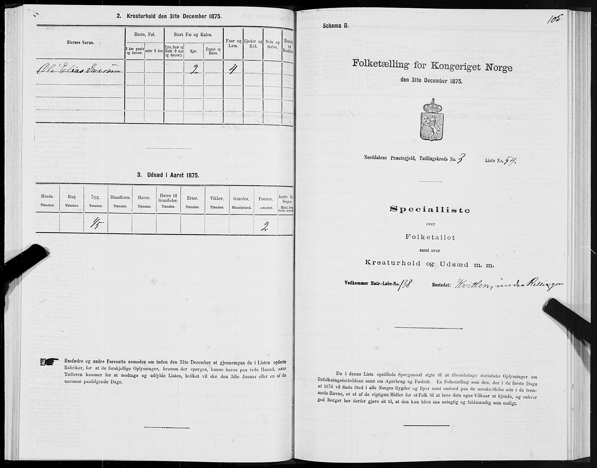 SAT, 1875 census for 1524P Norddal, 1875, p. 2105