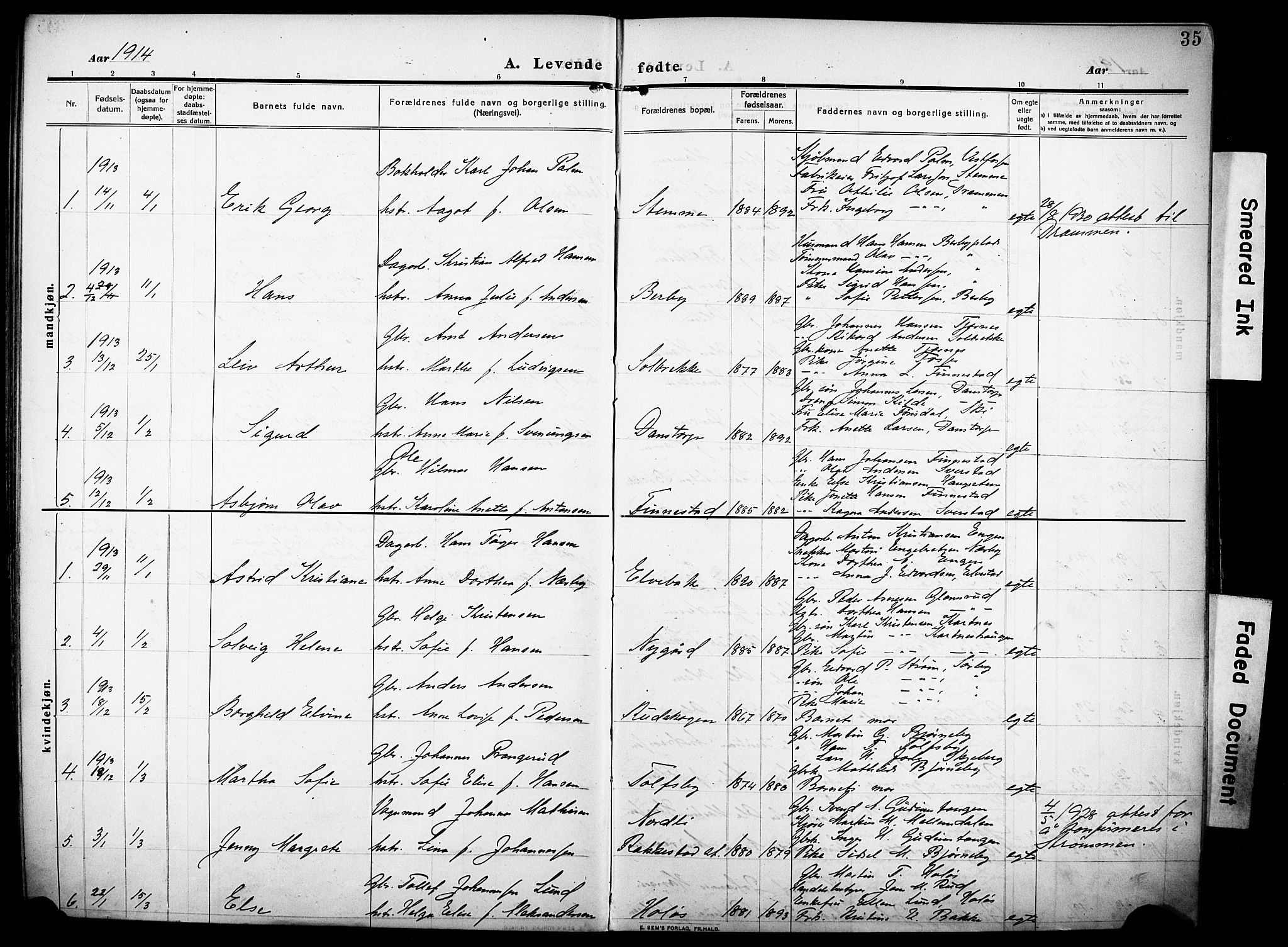 Rakkestad prestekontor Kirkebøker, SAO/A-2008/F/Fa/L0015: Parish register (official) no. I 15, 1909-1922, p. 35