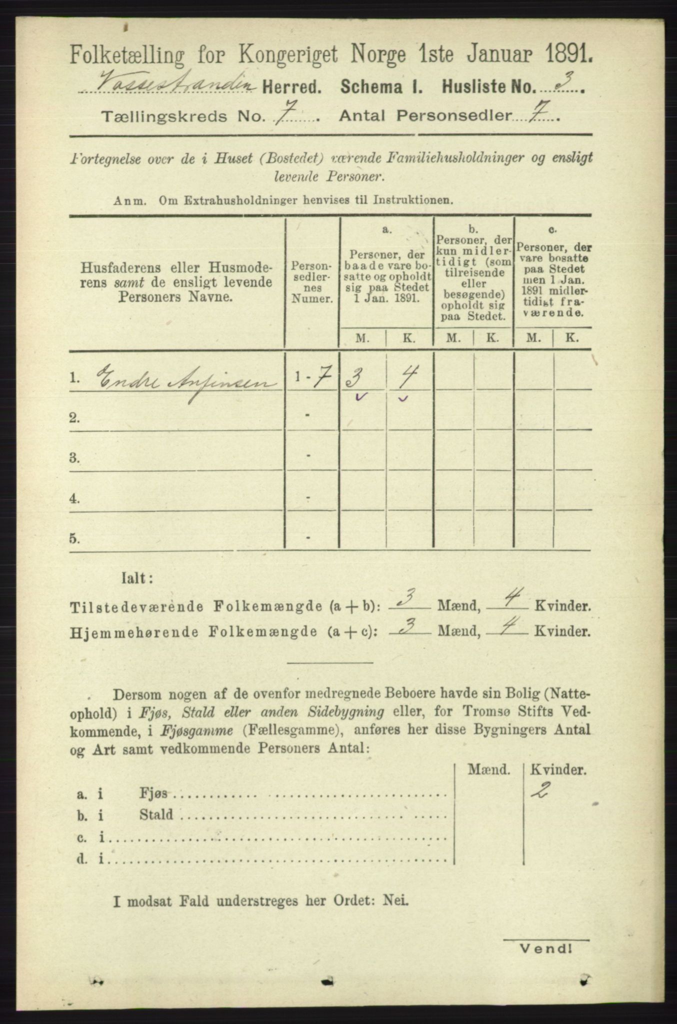 RA, 1891 census for 1236 Vossestrand, 1891, p. 2315