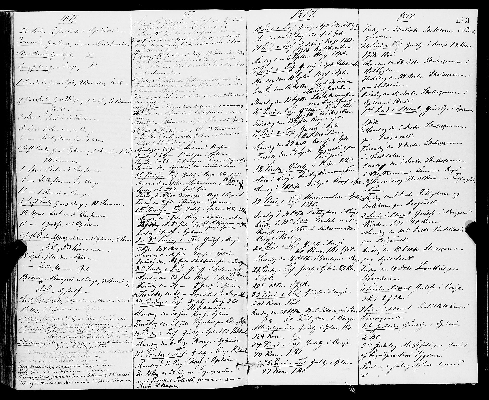 Vossestrand Sokneprestembete, SAB/A-79101/H/Haa: Parish register (official) no. A 1, 1866-1877, p. 173