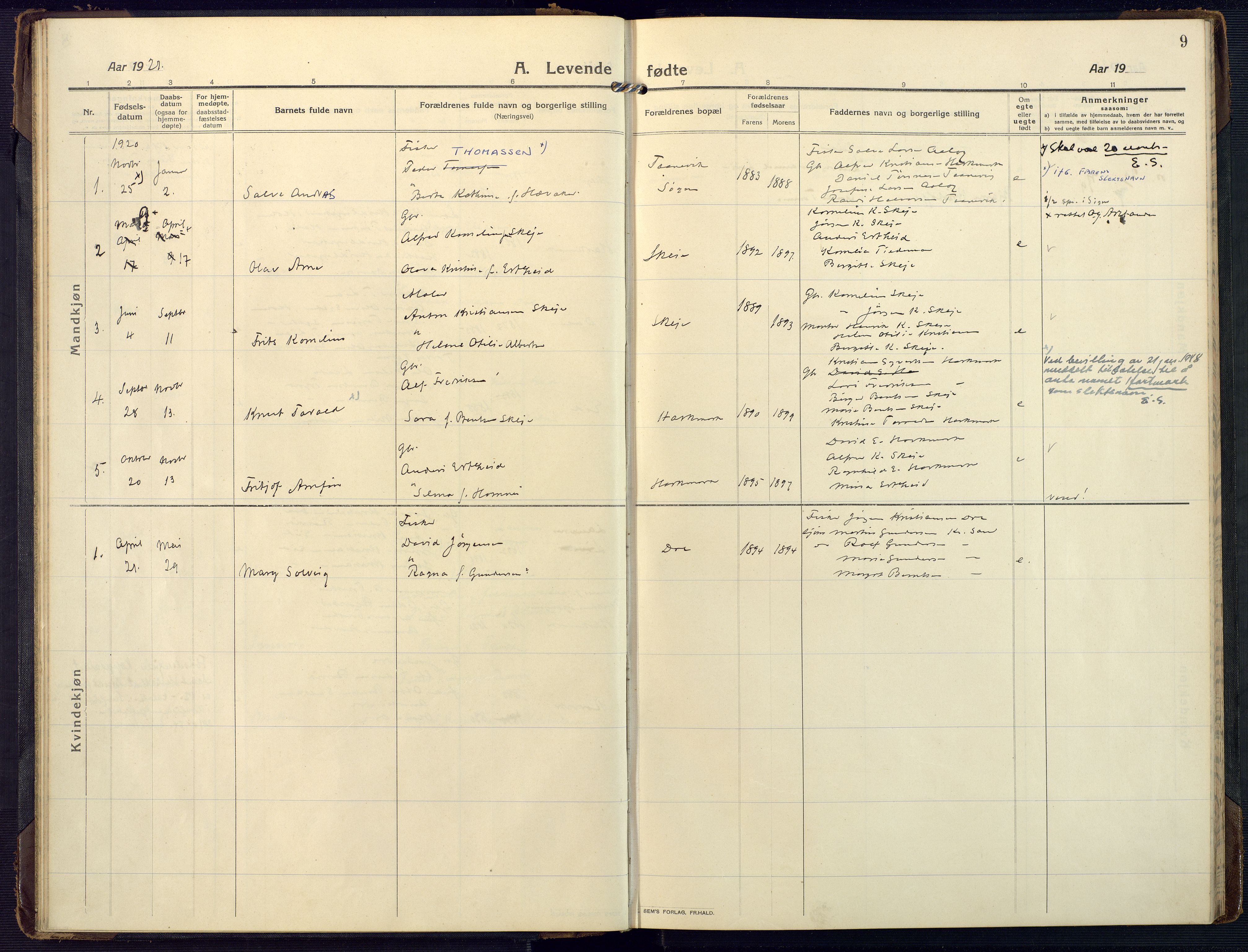 Mandal sokneprestkontor, SAK/1111-0030/F/Fa/Fab/L0003: Parish register (official) no. A 3, 1913-1933, p. 9