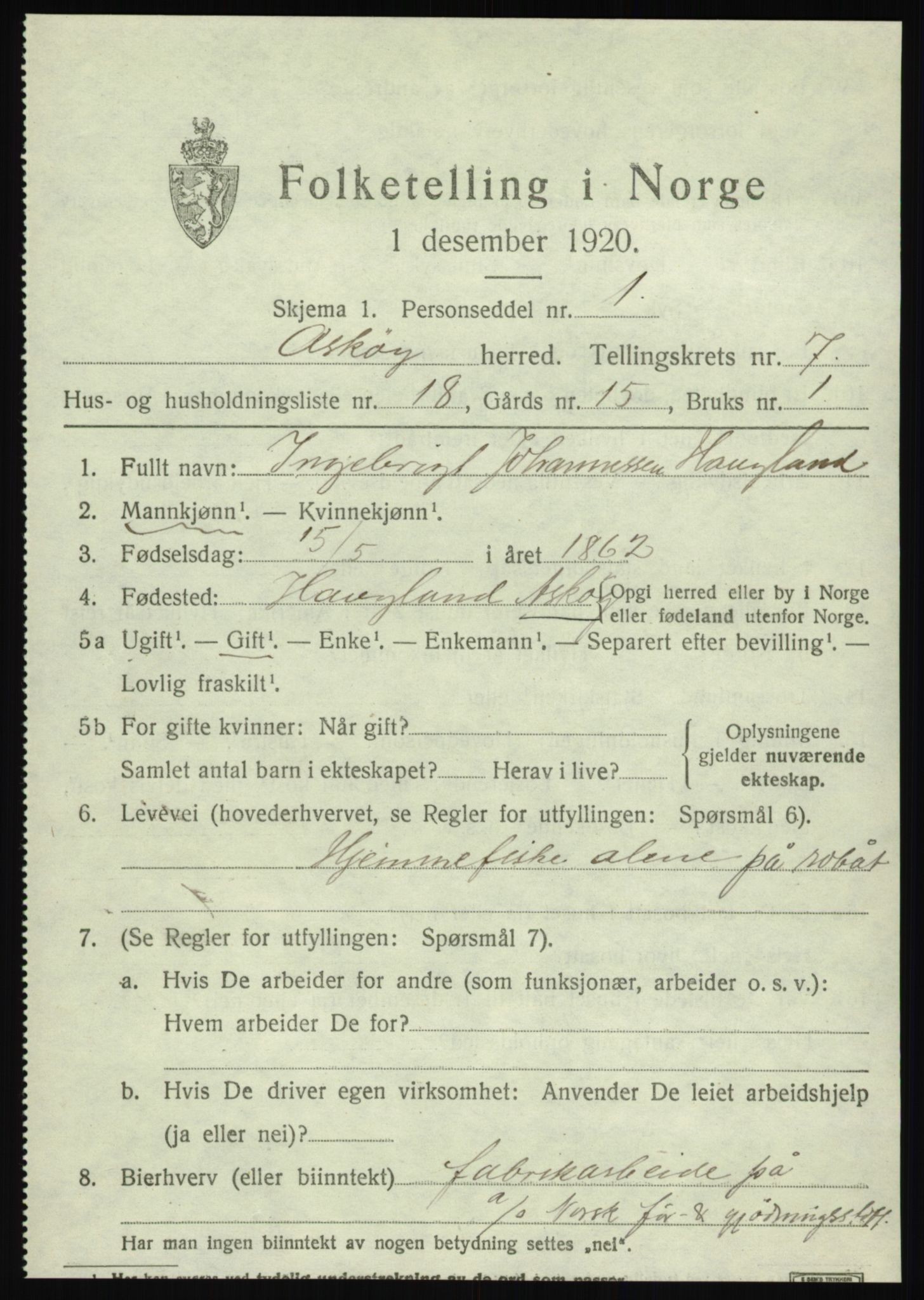 SAB, 1920 census for Askøy, 1920, p. 11044