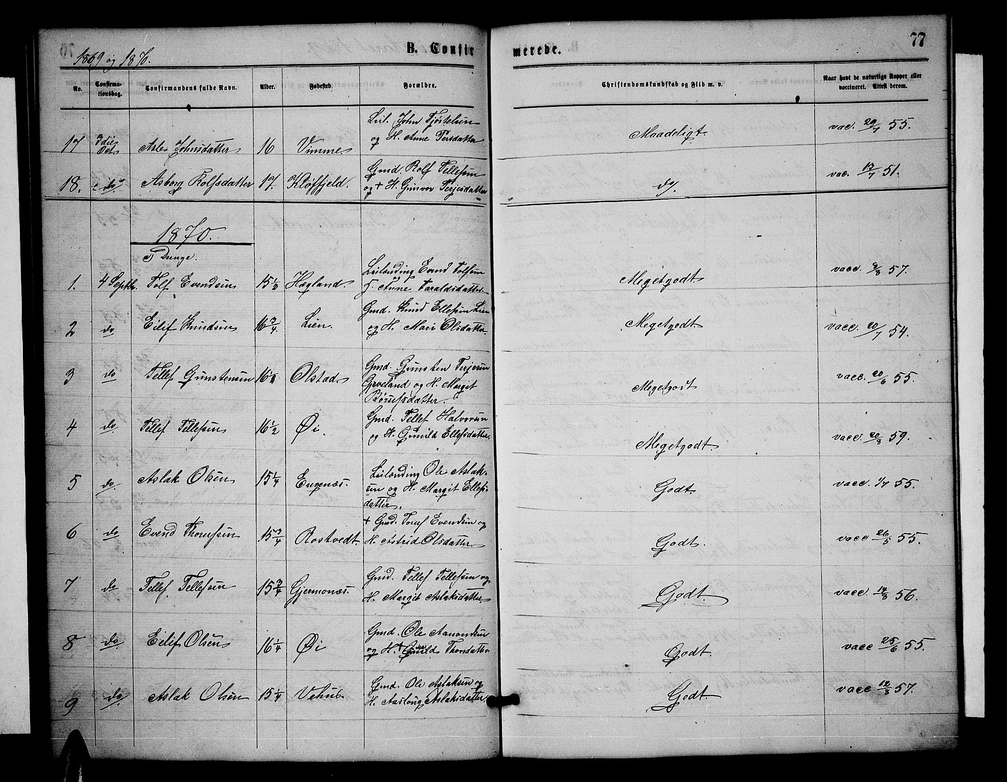 Åmli sokneprestkontor, AV/SAK-1111-0050/F/Fb/Fbc/L0003: Parish register (copy) no. B 3, 1868-1888, p. 77