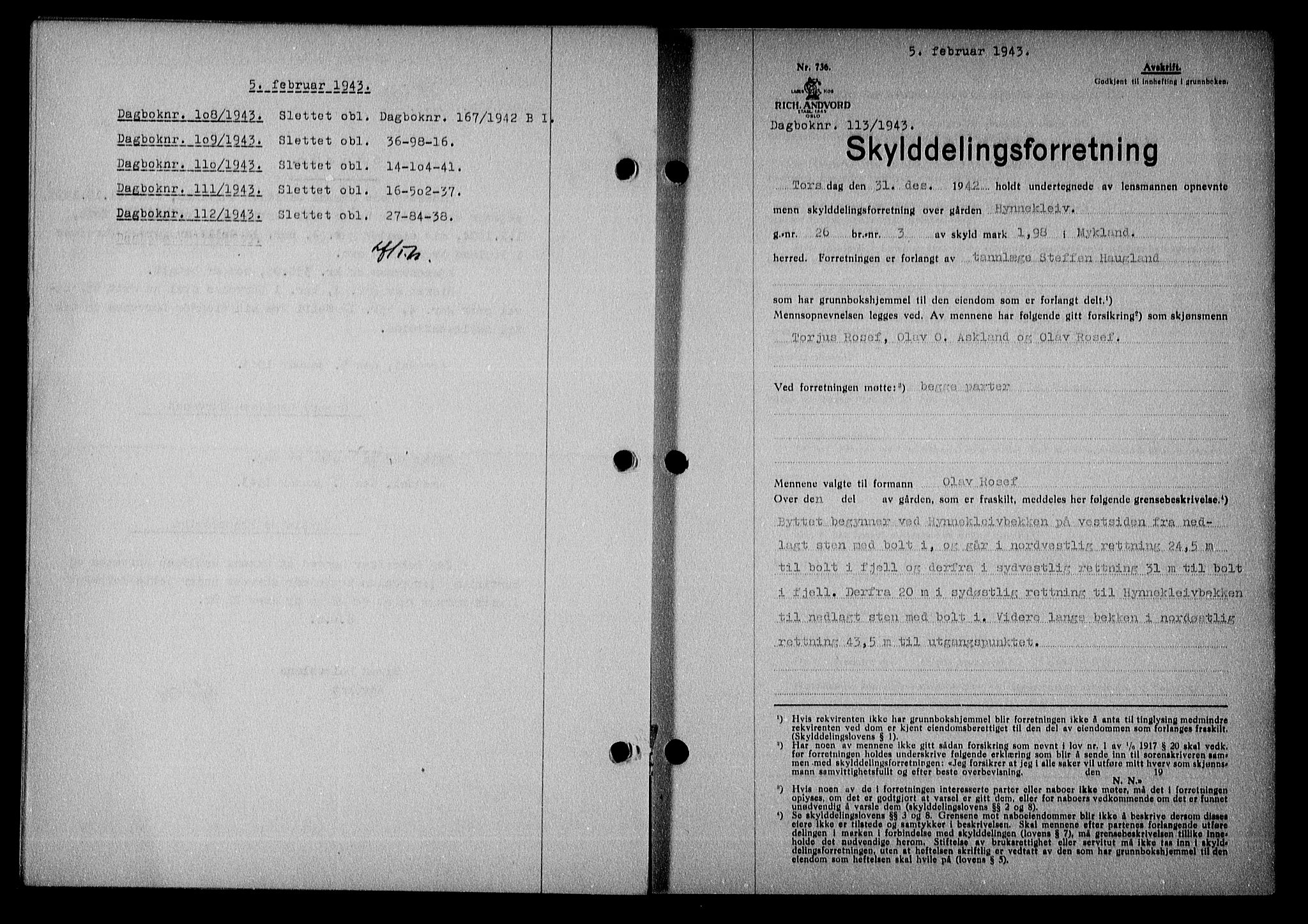 Nedenes sorenskriveri, AV/SAK-1221-0006/G/Gb/Gba/L0050: Mortgage book no. A-IV, 1942-1943, Diary no: : 113/1943