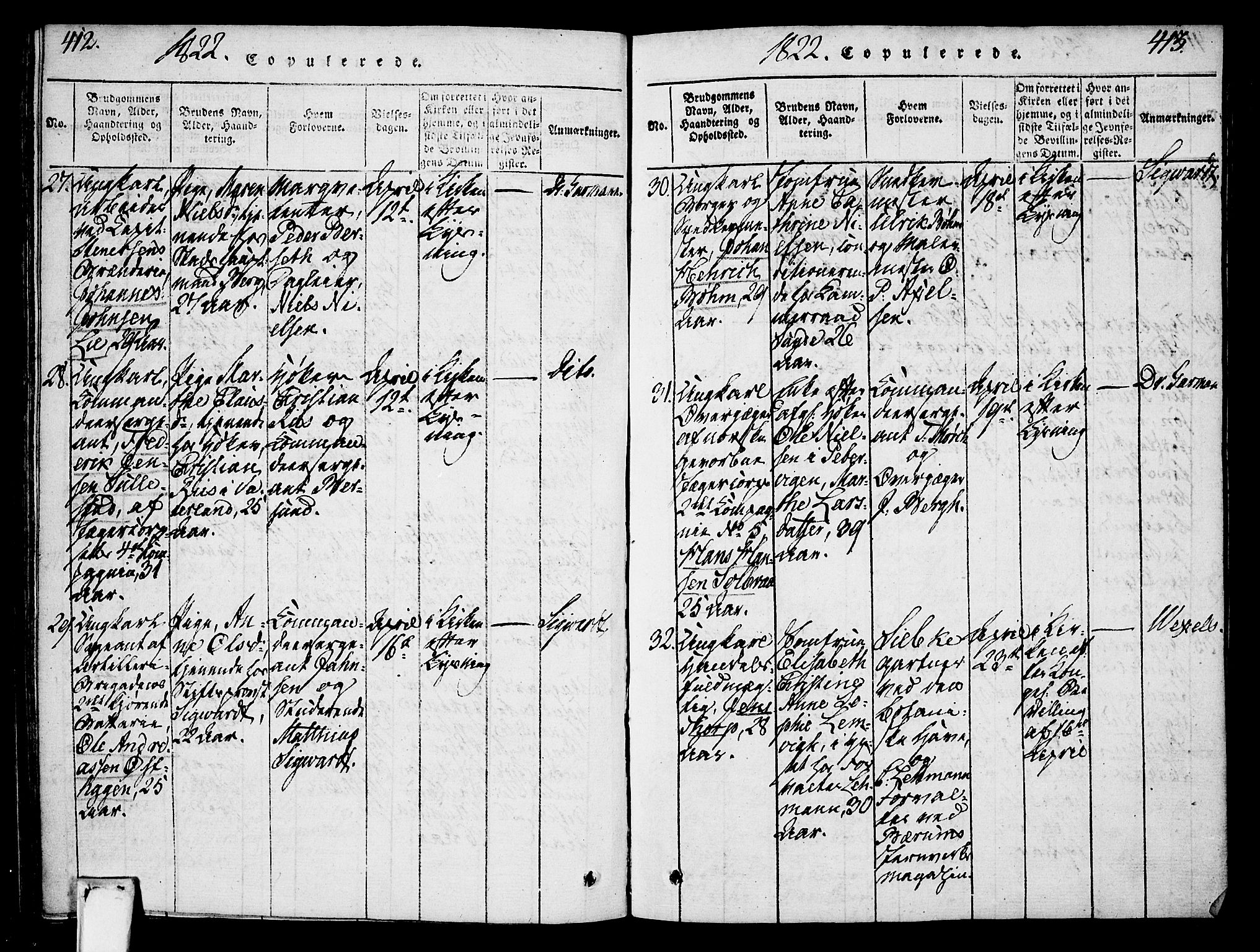 Oslo domkirke Kirkebøker, SAO/A-10752/F/Fa/L0007: Parish register (official) no. 7, 1817-1824, p. 412-413