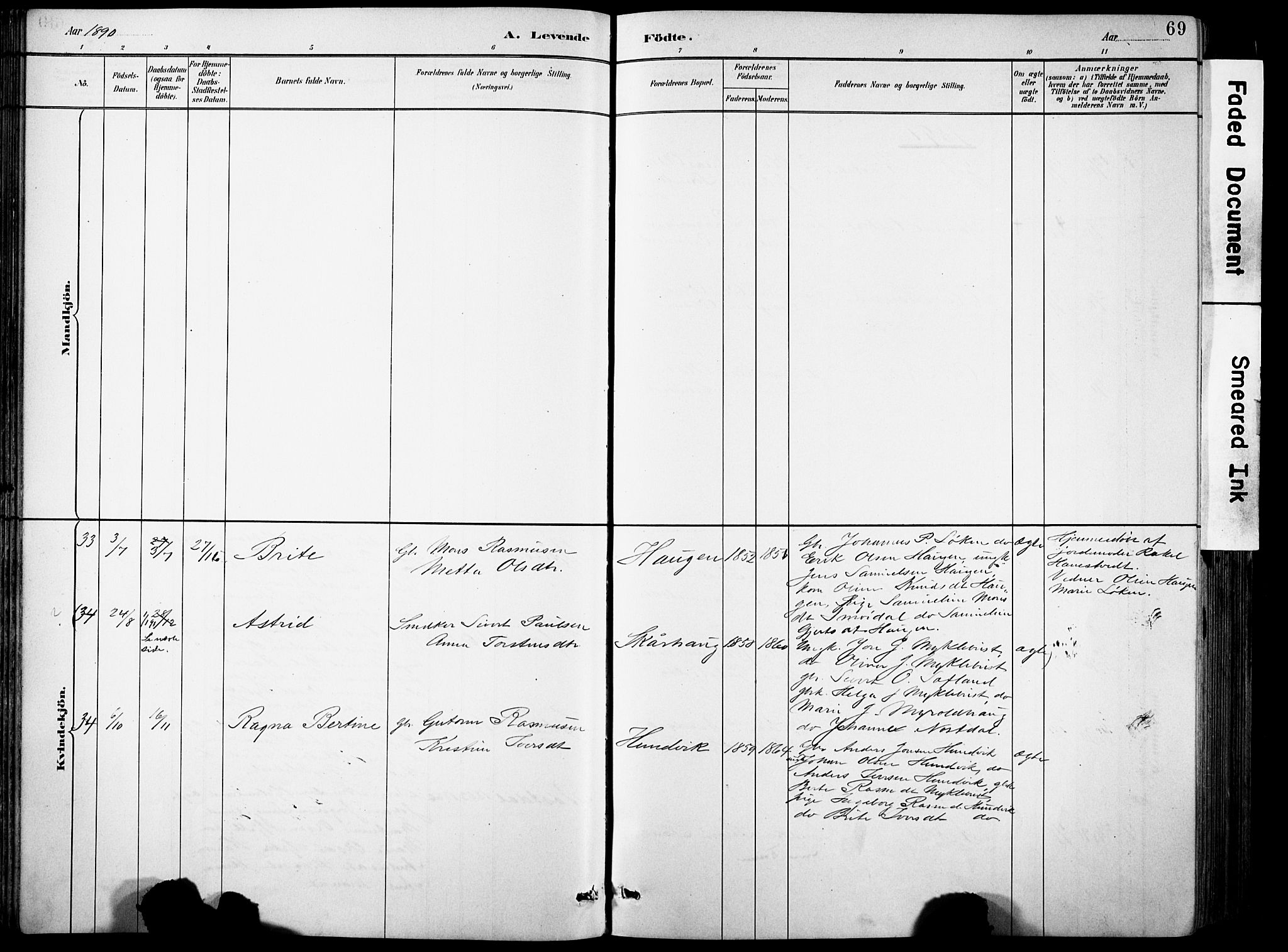 Eid sokneprestembete, AV/SAB-A-82301/H/Hab/Habb/L0002: Parish register (copy) no. B 2, 1882-1907, p. 69